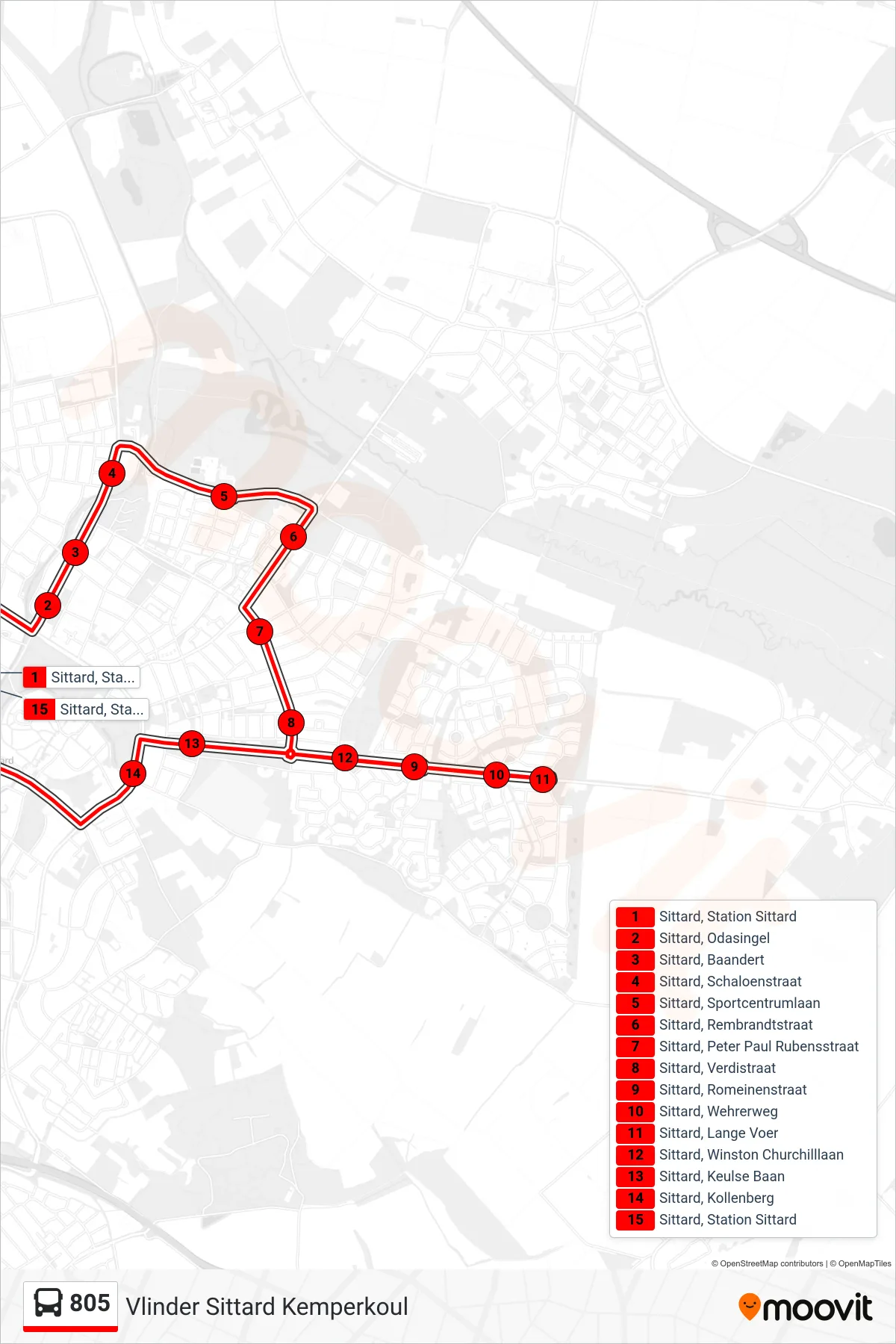 Lijn 805 (bus, Vlinder Sittard): route en haltes op de kaart
