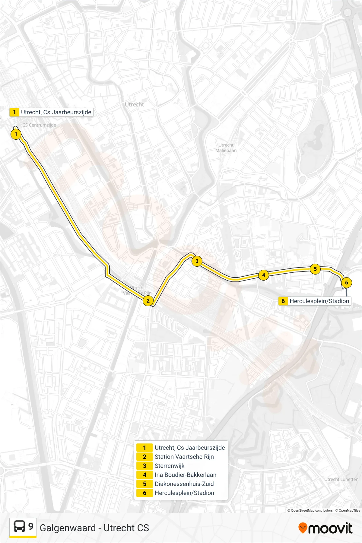 Lijn 9 (bus, Galgenwaard): route en haltes op de kaart
