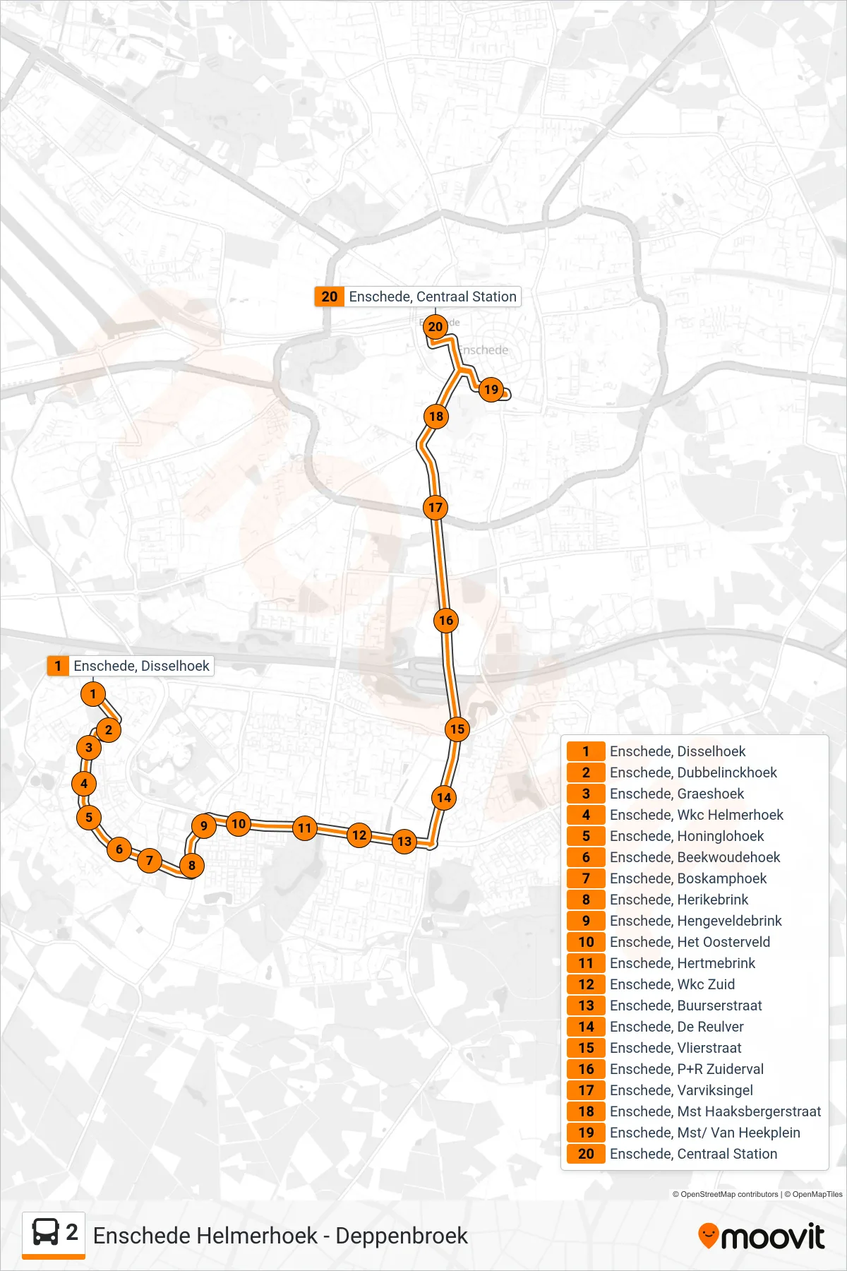 Lijn 2 (bus, Centraal Station): route en haltes op de kaart