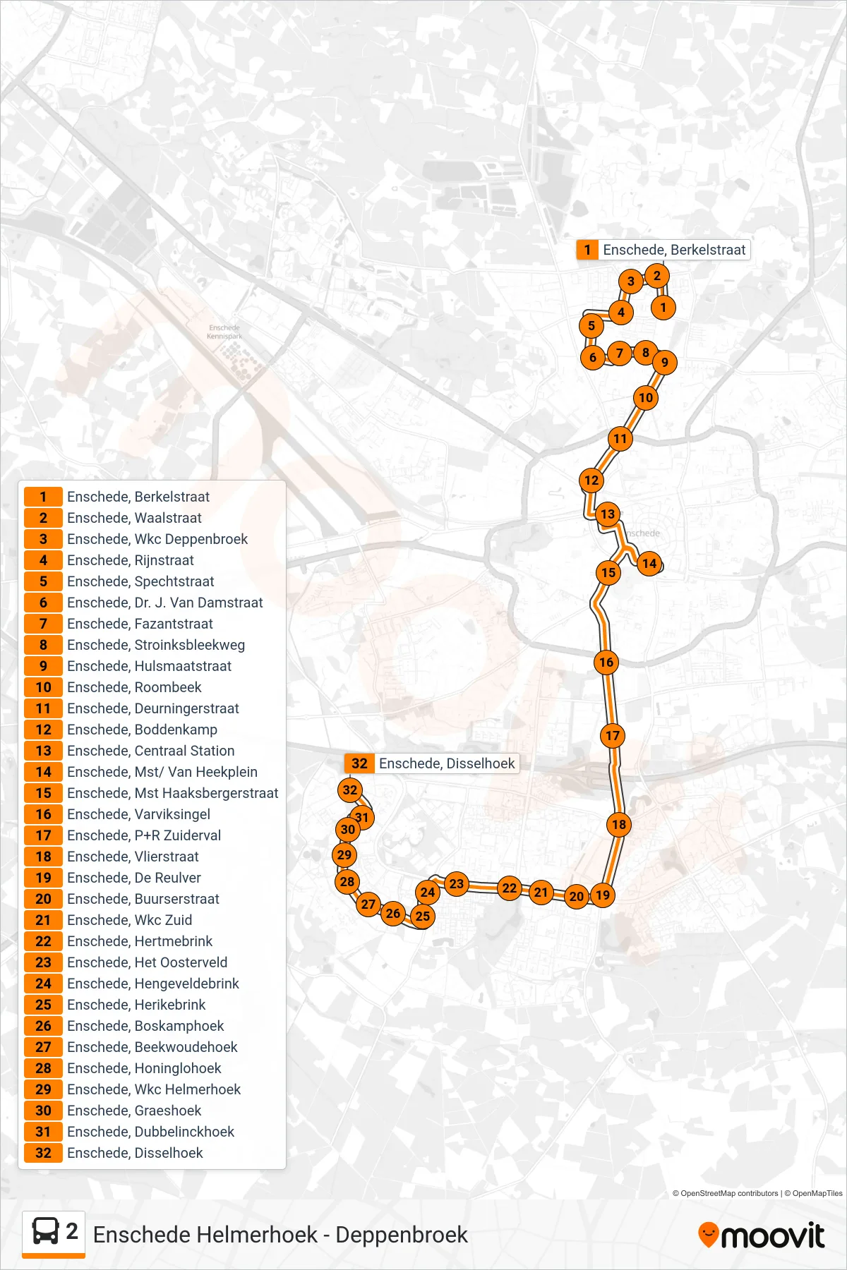 Lijn 2 (bus, Helmerhoek): route en haltes op de kaart