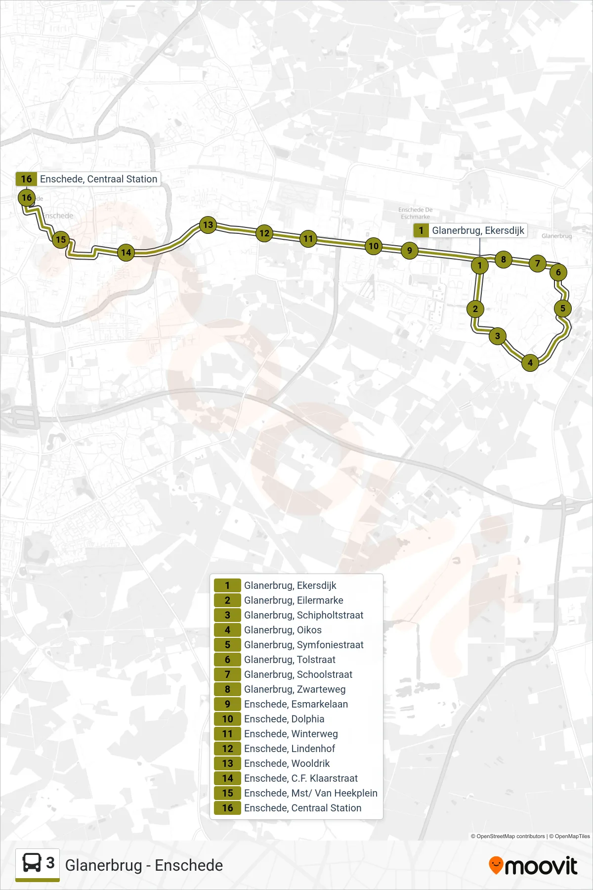 Lijn 3 (bus, Enschede): route en haltes op de kaart