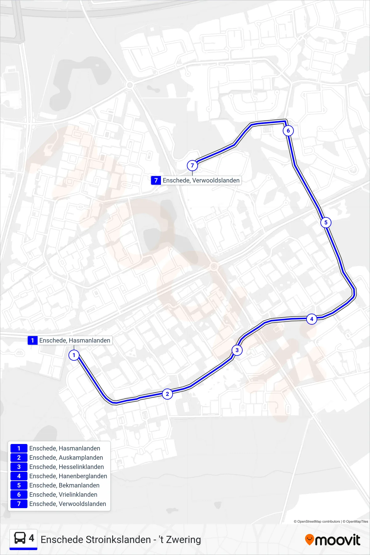 4 bus Line (Stroinkslanden) route and stops on a map