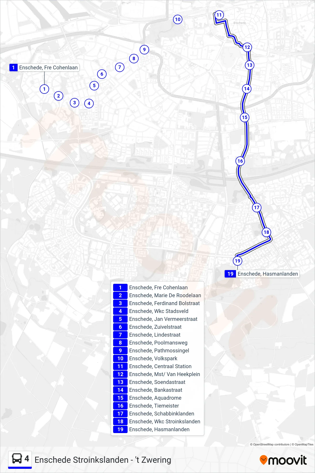 4 bus Line (Stroinkslanden) route and stops on a map