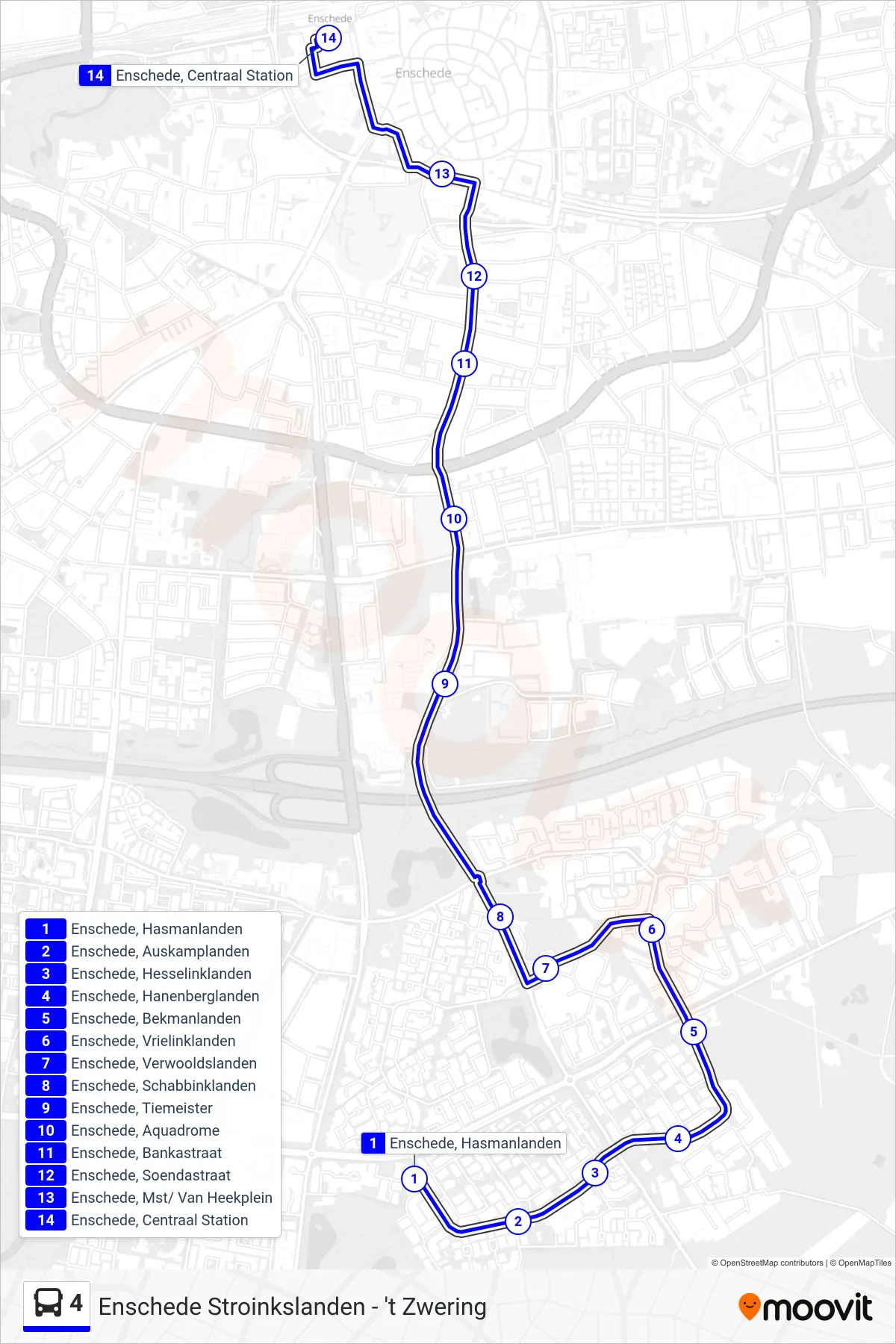 Lijn 4 (bus, Enschede): route en haltes op de kaart