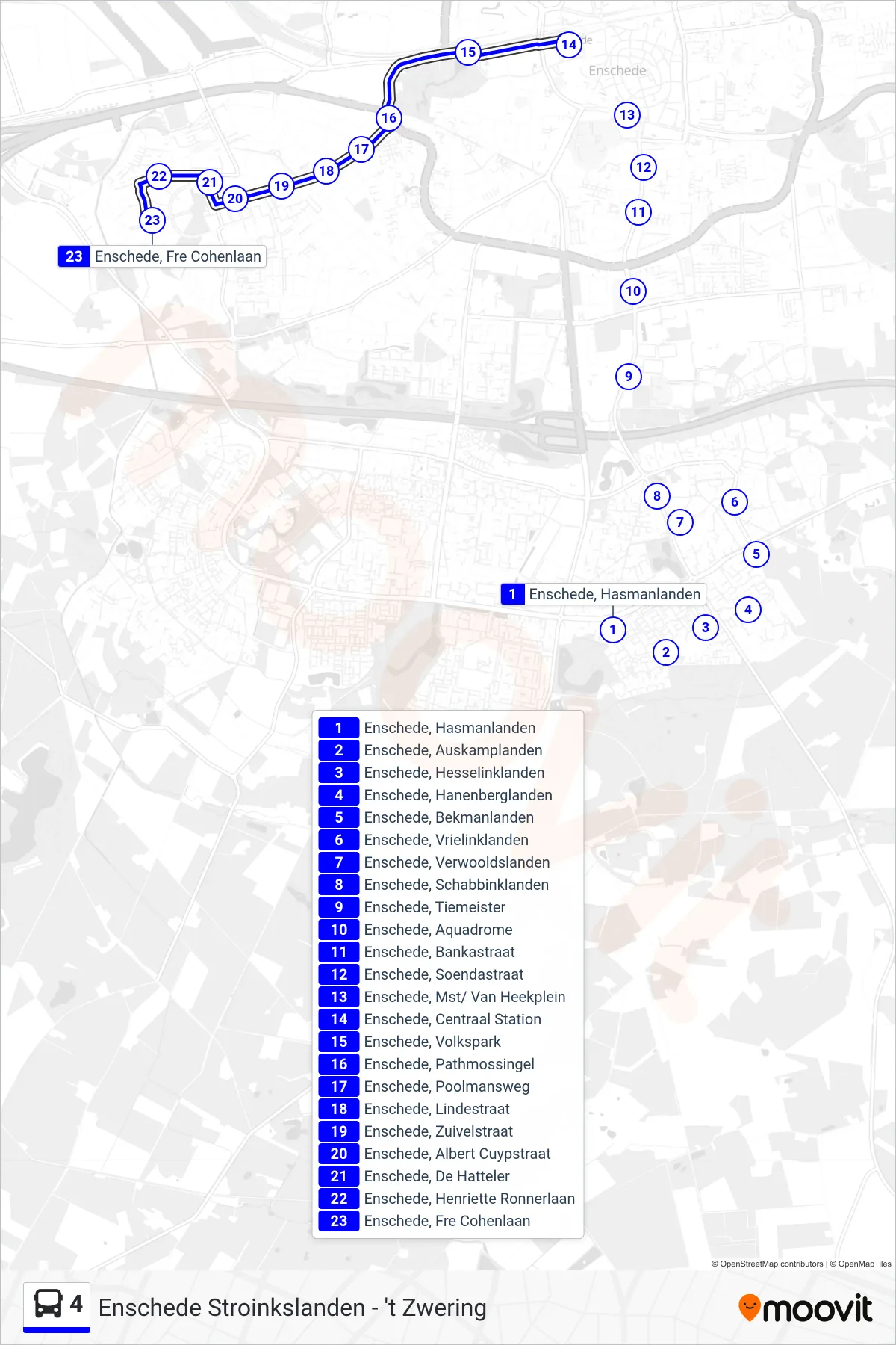 Lijn 4 (bus, 'T Zwering): route en haltes op de kaart
