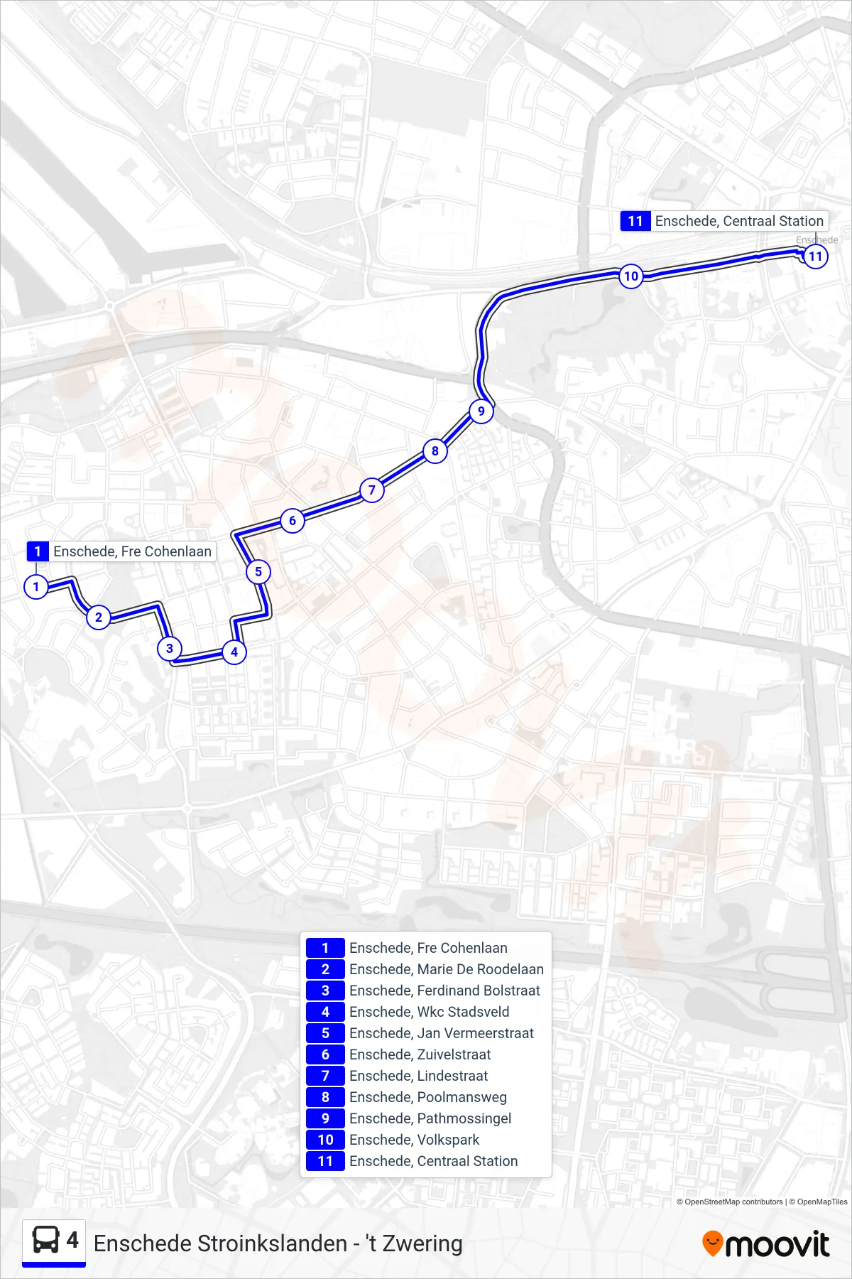 Lijn 4 (bus, Enschede): route en haltes op de kaart
