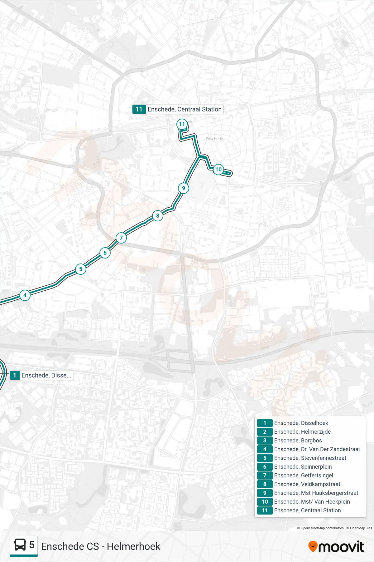 Lijn 5 (bus, Centraal Station): route en haltes op de kaart