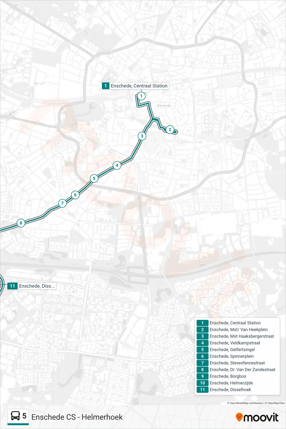 Lijn 5 (bus, Helmerhoek): route en haltes op de kaart
