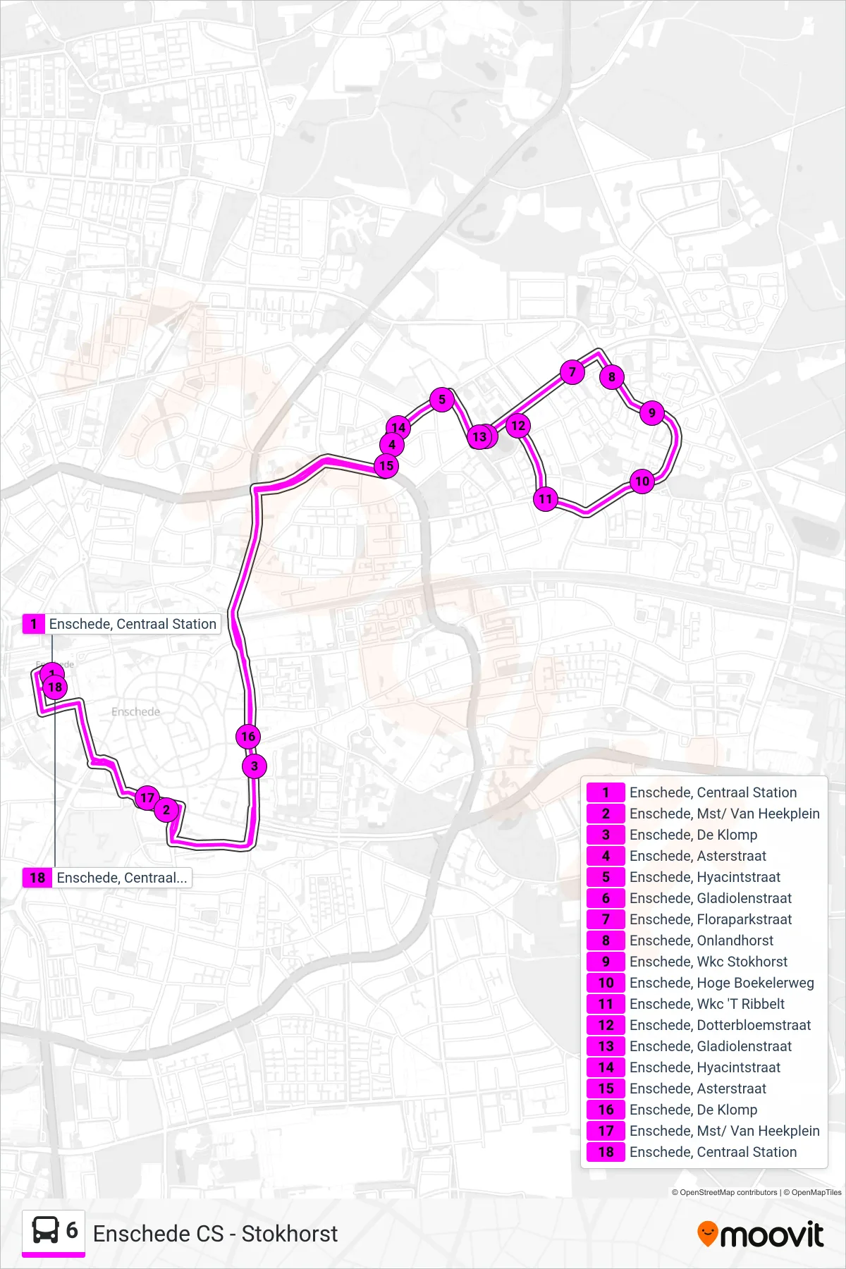 Lijn 6 (bus, Stokhorst): route en haltes op de kaart