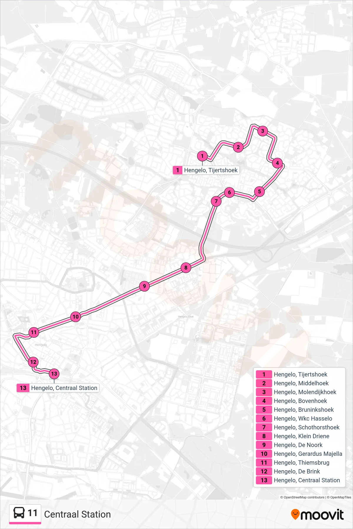 Lijn 11 (bus, Centraal Station): route en haltes op de kaart