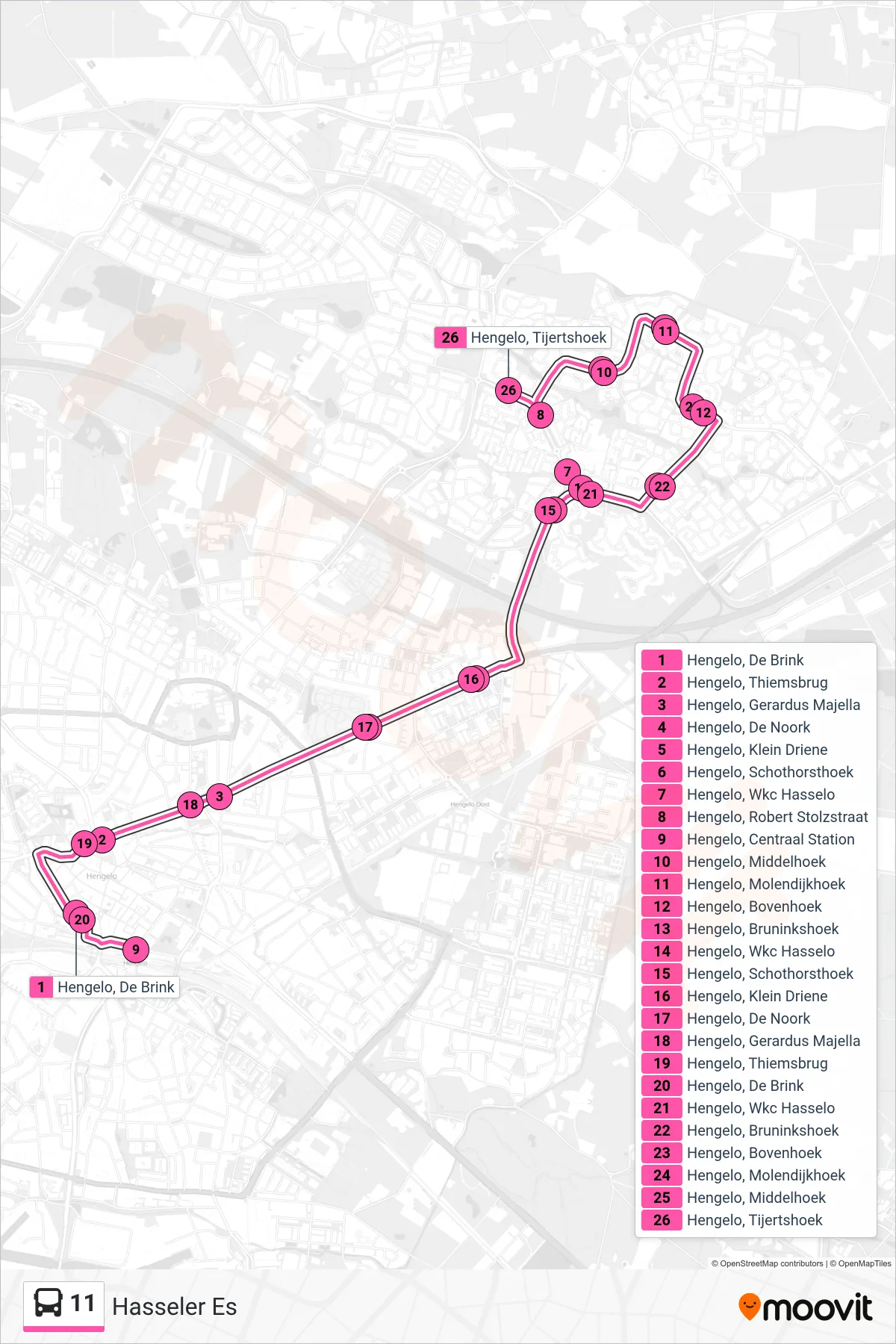 Lijn 11 (bus, Hasseler Es): route en haltes op de kaart