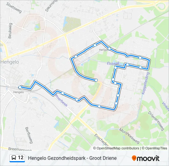 Bus 12 lijnkaart