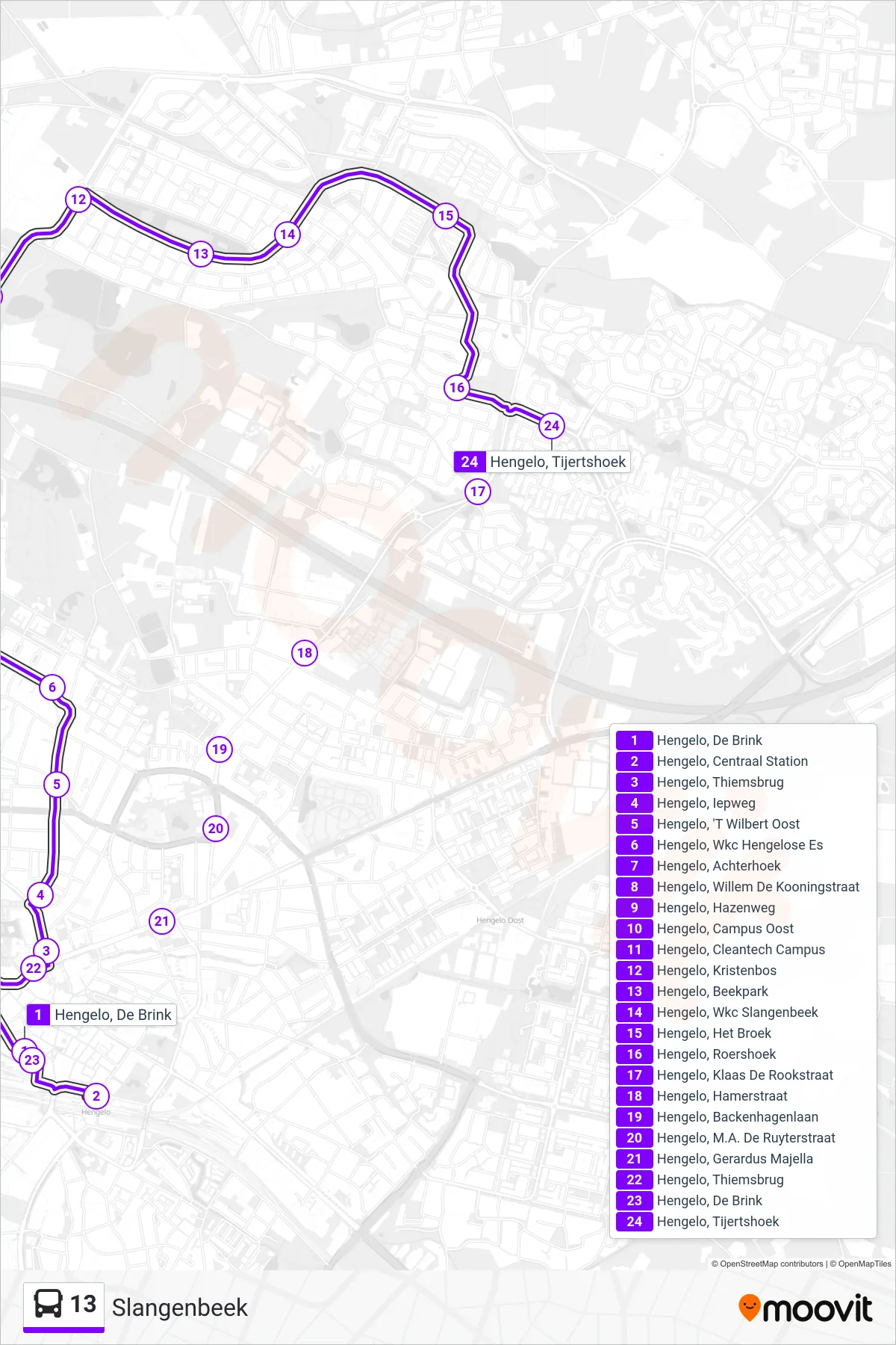 Lijn 13 (bus, Slangenbeek): route en haltes op de kaart