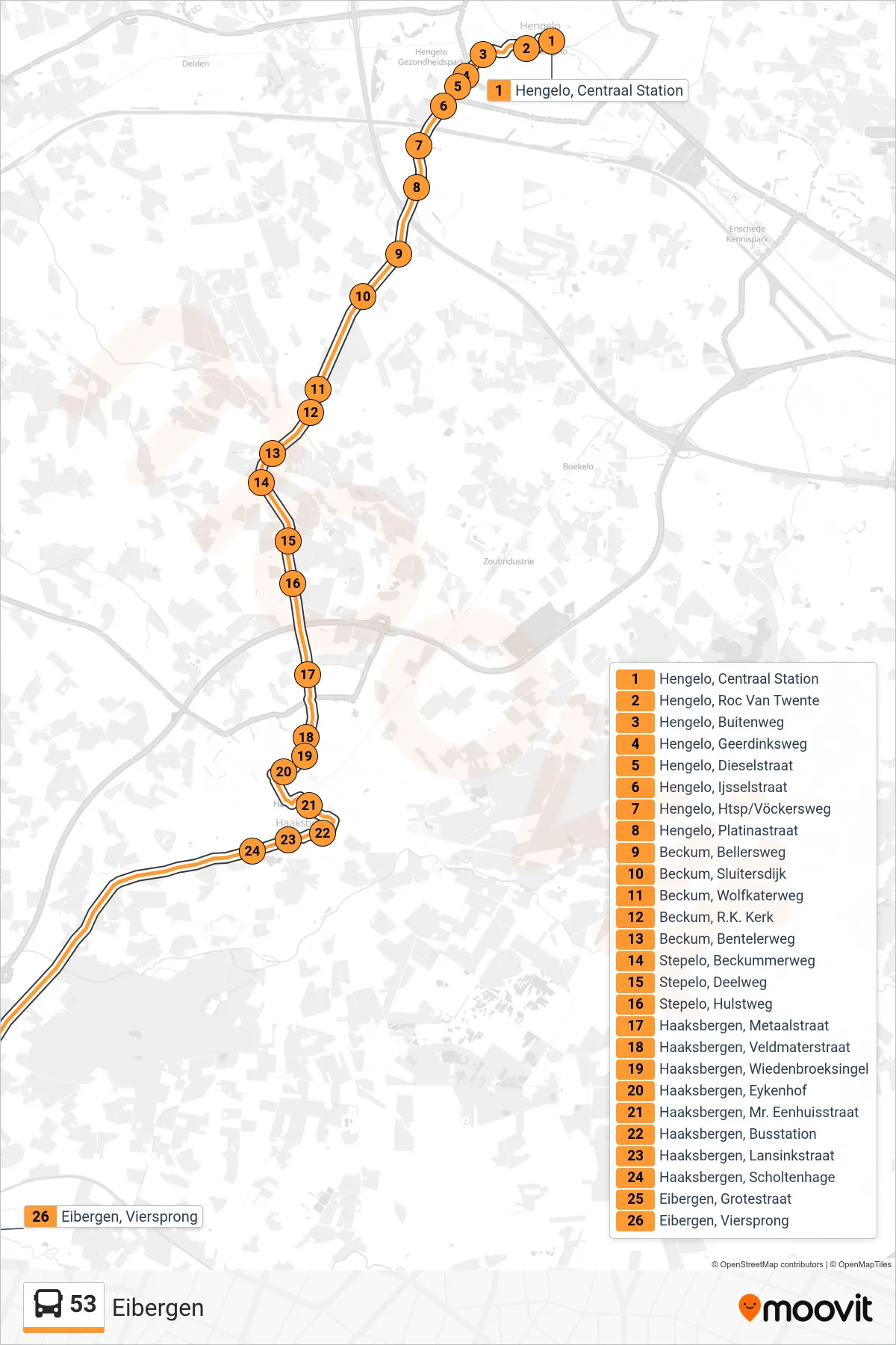 Lijn 53 (bus, Eibergen): route en haltes op de kaart