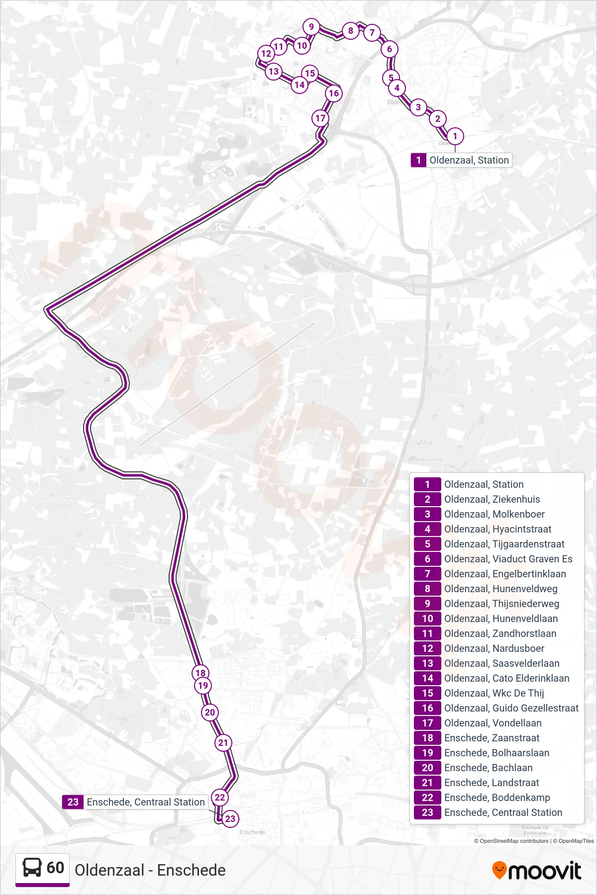 Lijn 60 (bus, Enschede): route en haltes op de kaart
