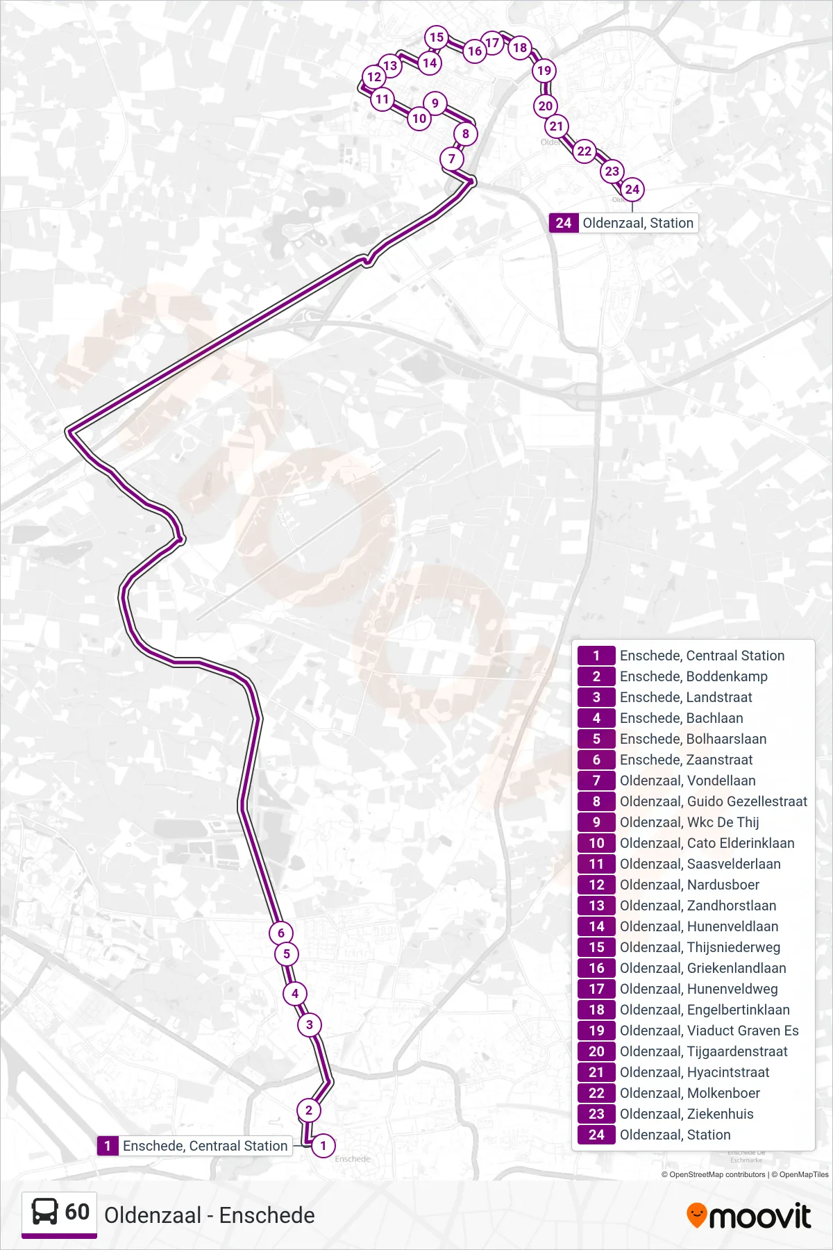 Lijn 60 (bus, Oldenzaal): route en haltes op de kaart
