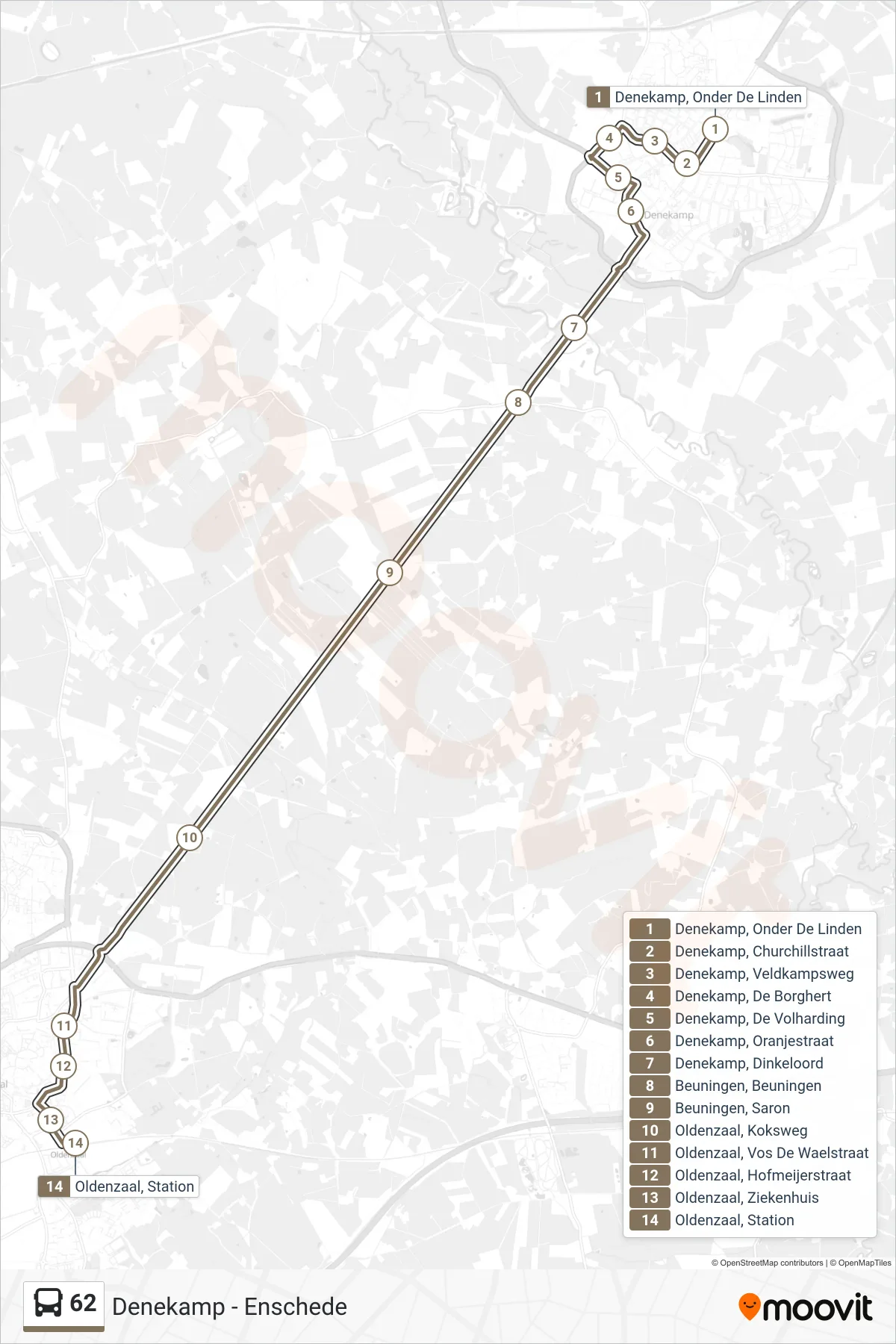 Lijn 62 (bus, Oldenzaal): route en haltes op de kaart