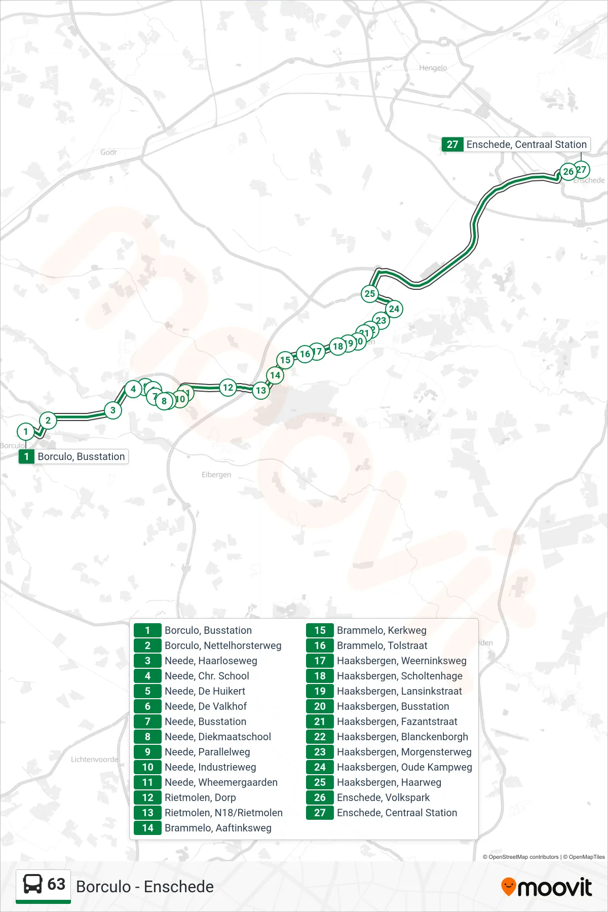 Linie 63 (Bus) Richtung Enschede: Route und Haltestellen auf der Karte