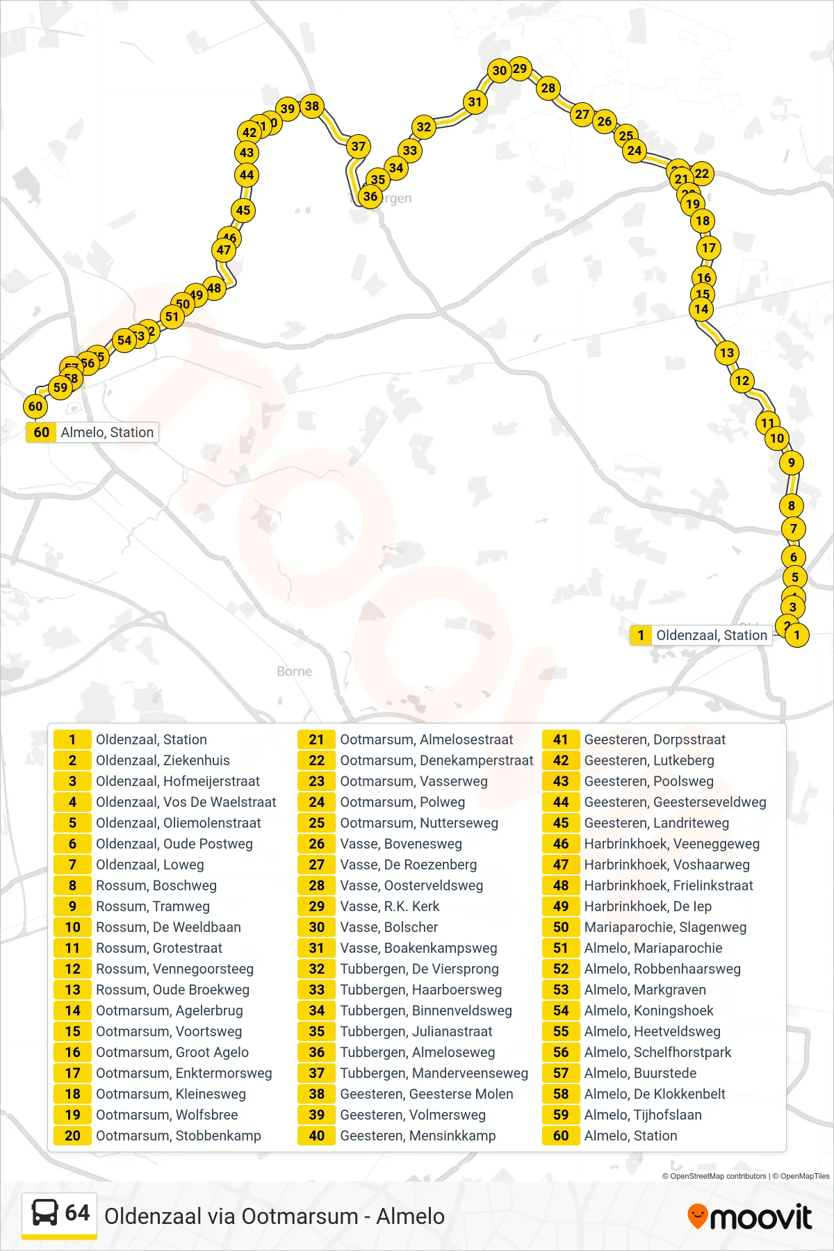 Lijn 64 (bus, Almelo): route en haltes op de kaart