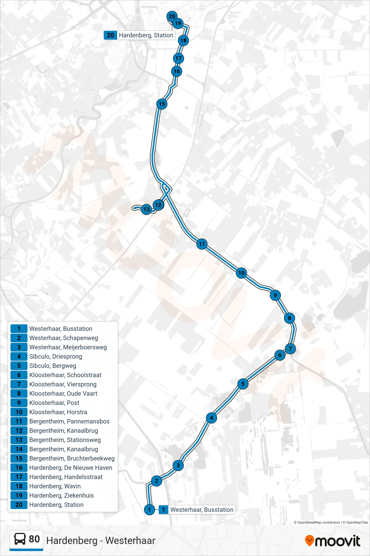 Lijn 80 (bus, Hardenberg): route en haltes op de kaart