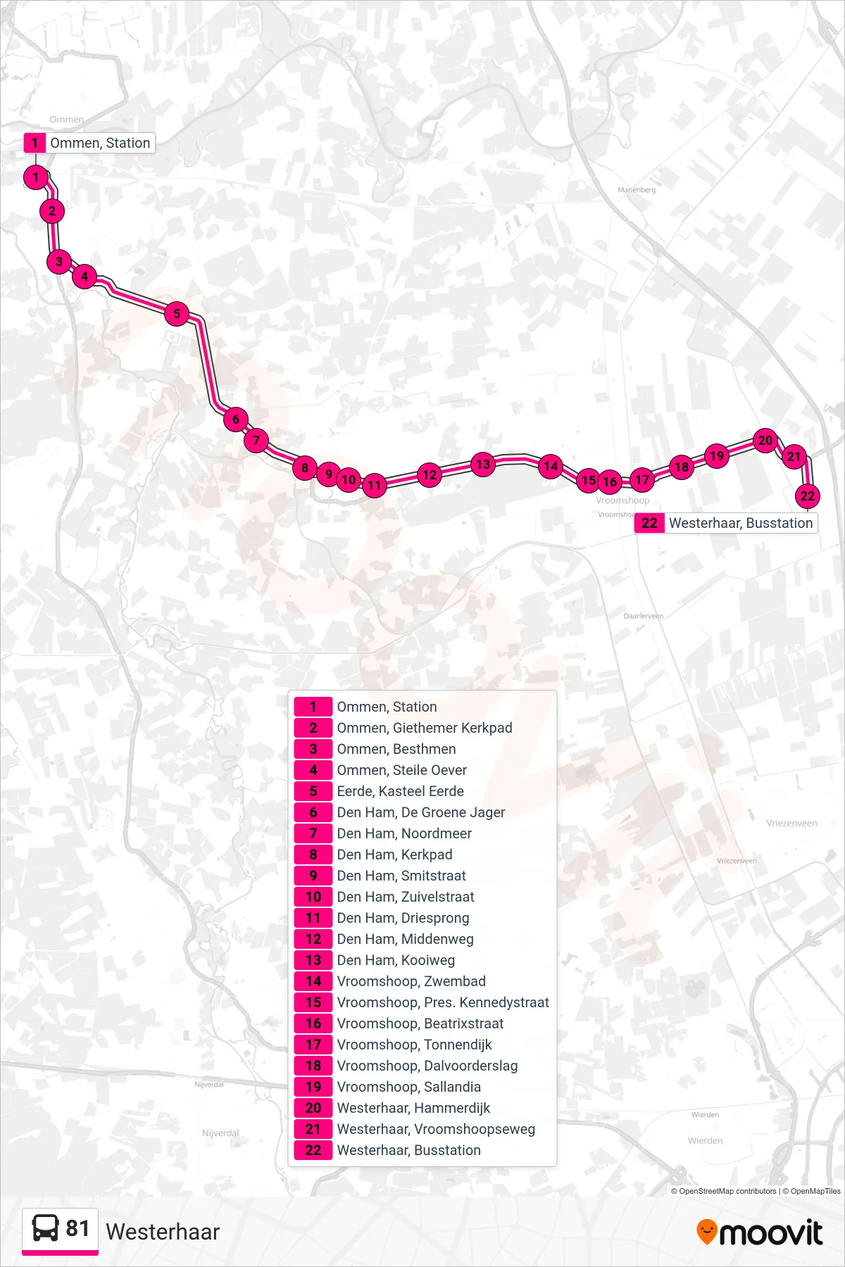 Lijn 81 (bus, Westerhaar): route en haltes op de kaart