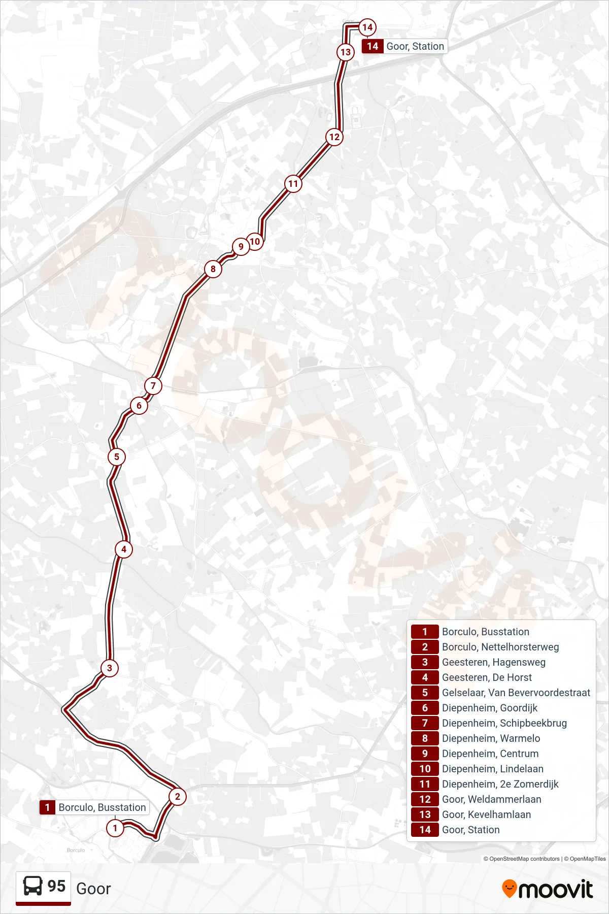 Lijn 95 (bus, Goor): route en haltes op de kaart