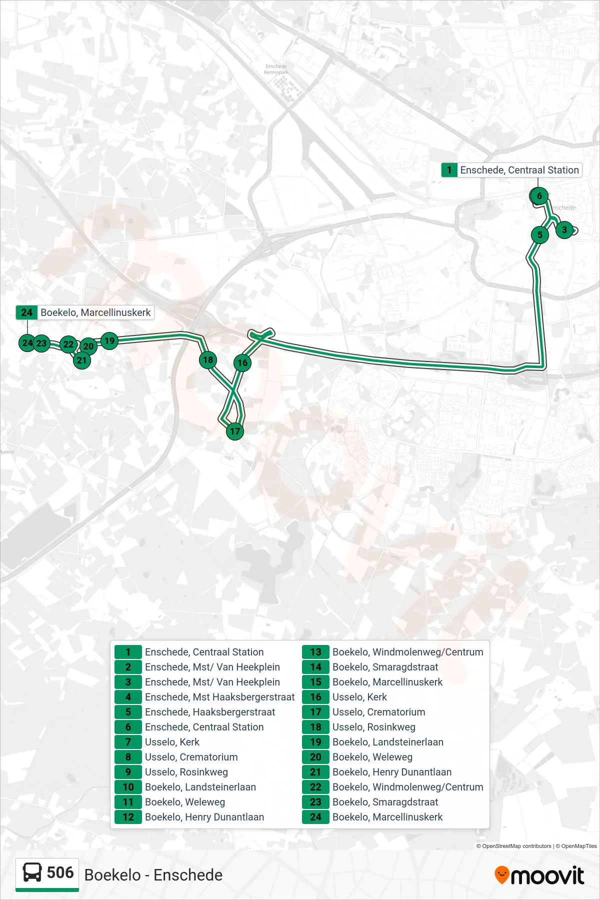 Lijn 506 (bus, Boekelo): route en haltes op de kaart