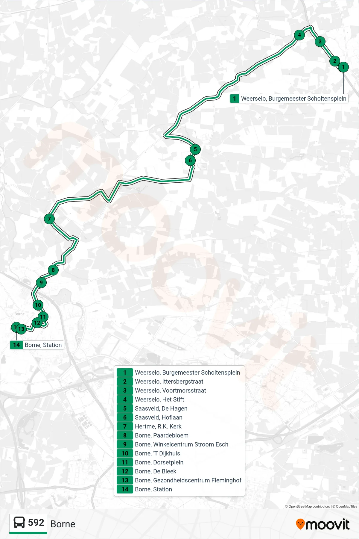 Lijn 592 (bus, Borne): route en haltes op de kaart