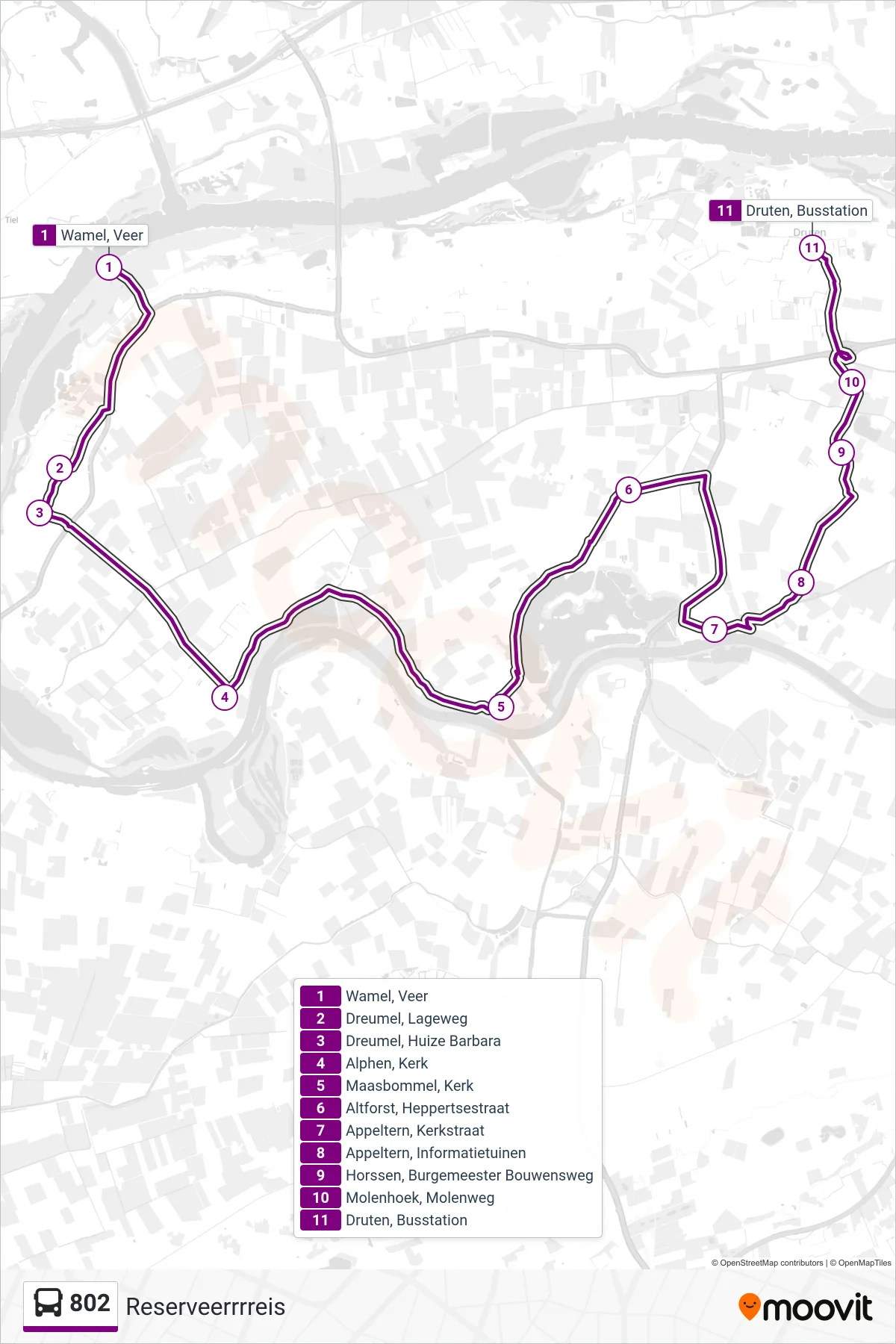 Lijn 802 (bus, Reserveerrrreis): route en haltes op de kaart
