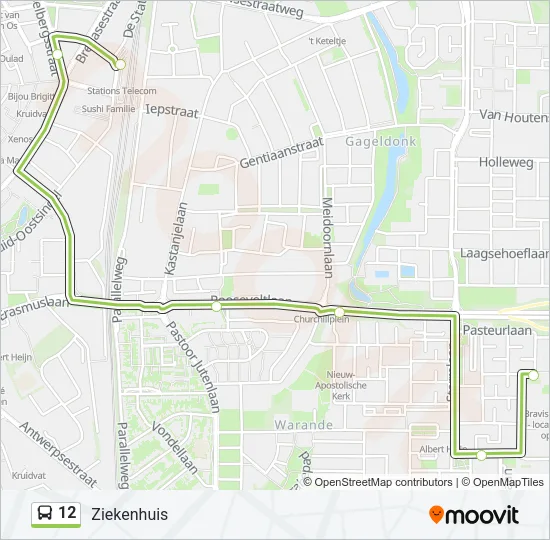 Bus 12 lijnkaart