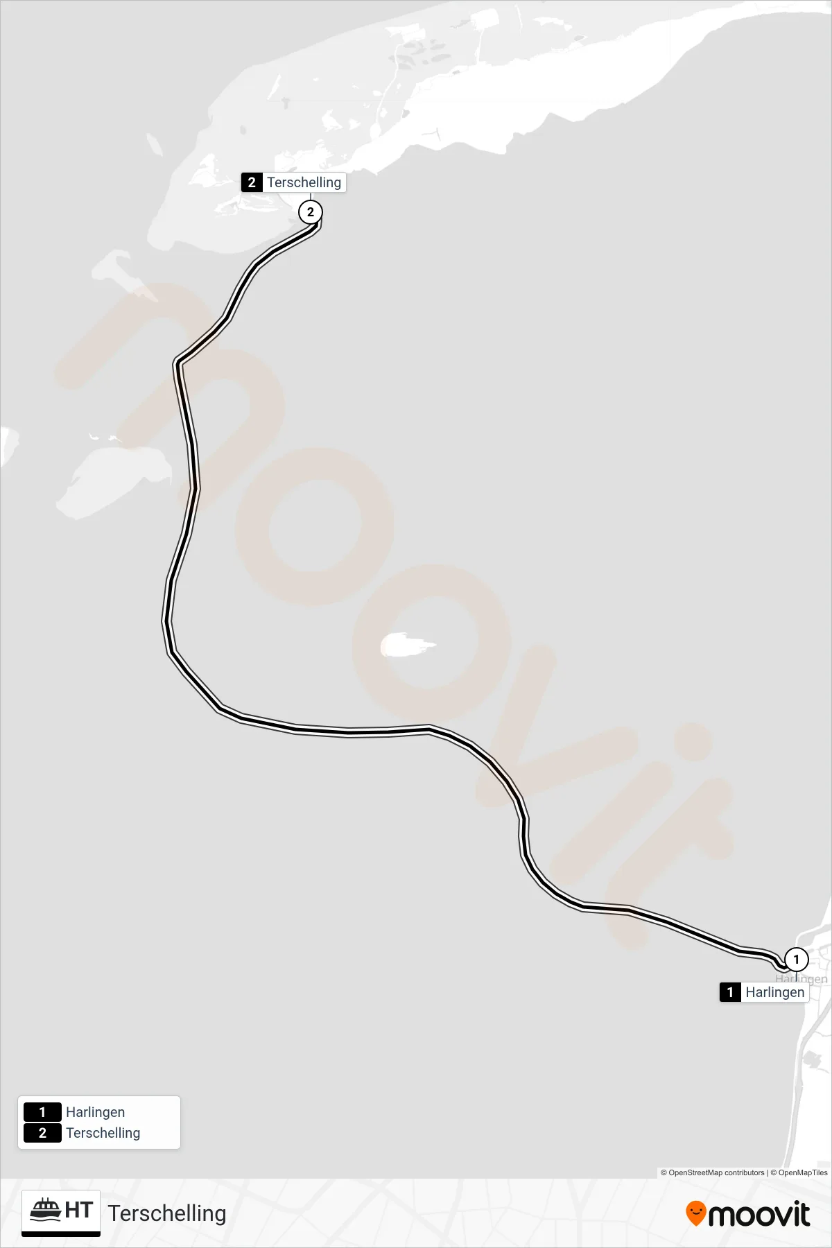 Lijn HT (veerboot, Terschelling): route en haltes op de kaart