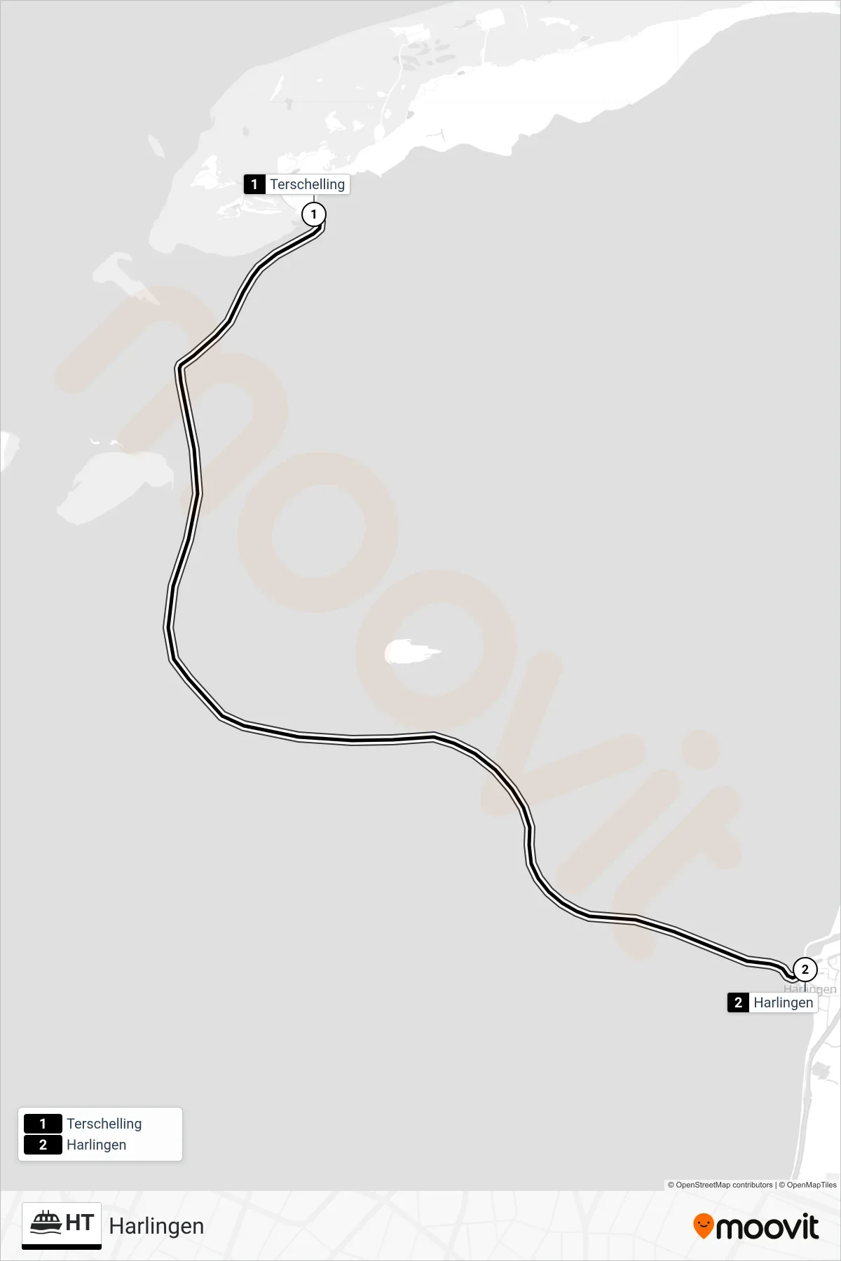 Lijn HT (veerboot, Harlingen): route en haltes op de kaart