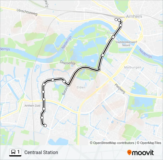 Bus 1 lijnkaart