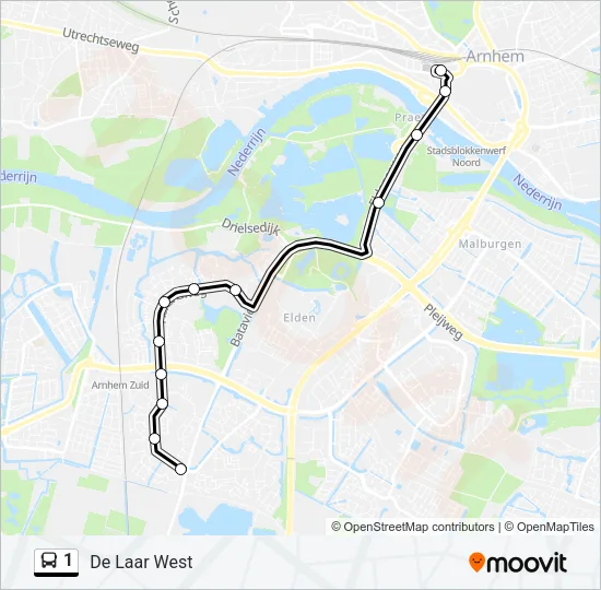 Bus 1 lijnkaart