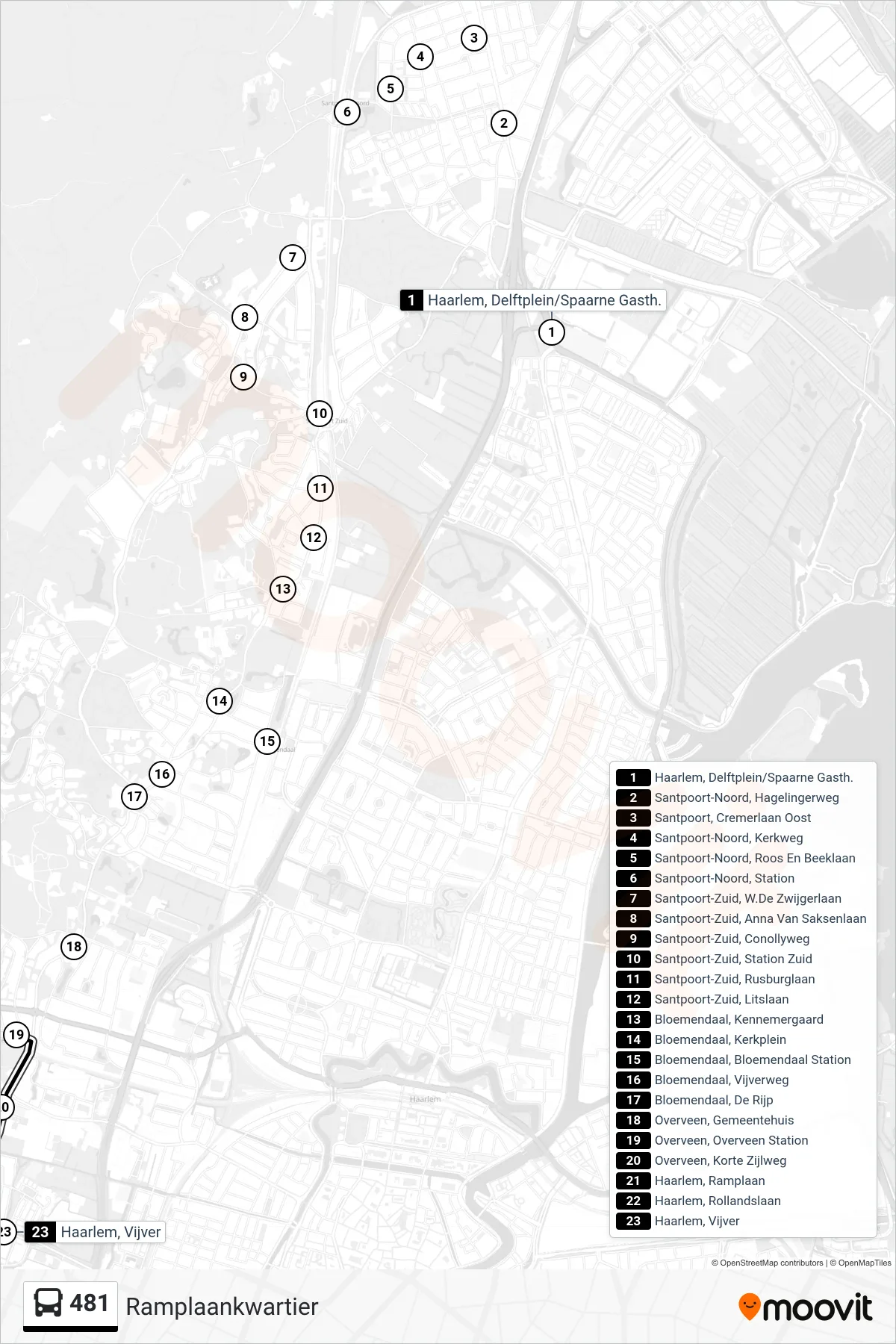 Lijn 481 (bus, Ramplaankwartier): route en haltes op de kaart