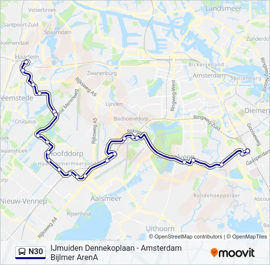 N30 Bus Line Map