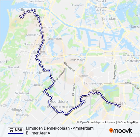 N30 bus Line Map