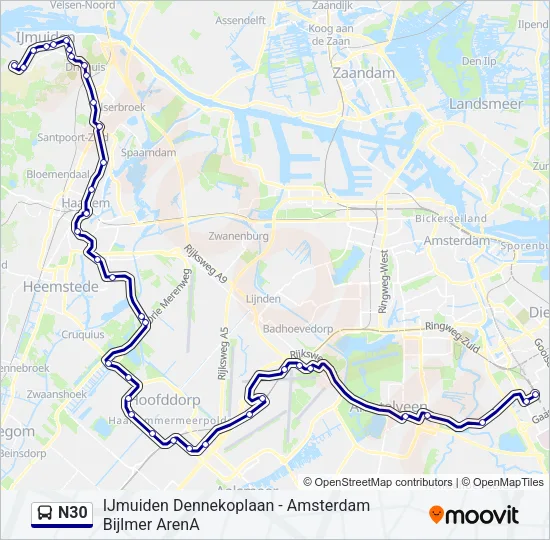 N30 Bus Line Map