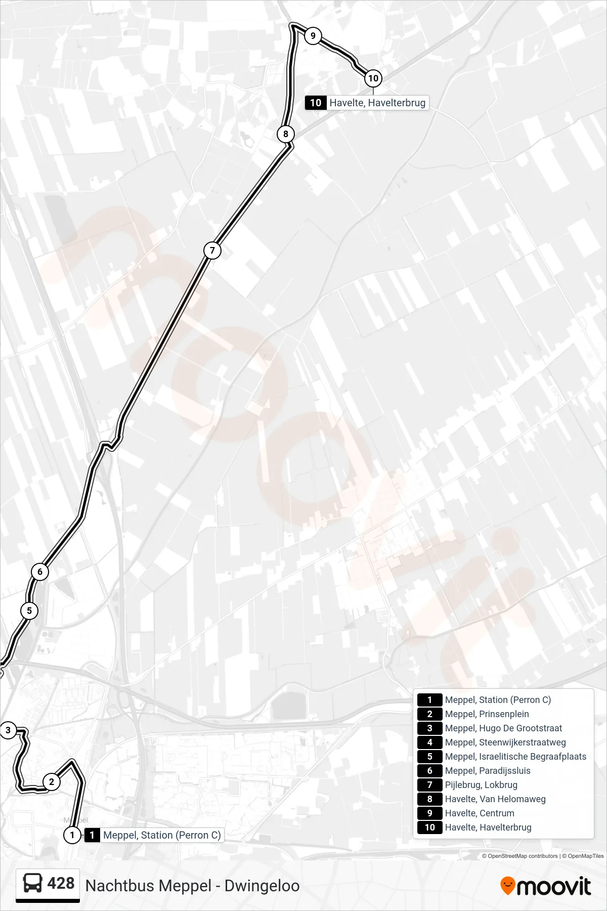 428 bus Line (Havelte) route and stops on a map
