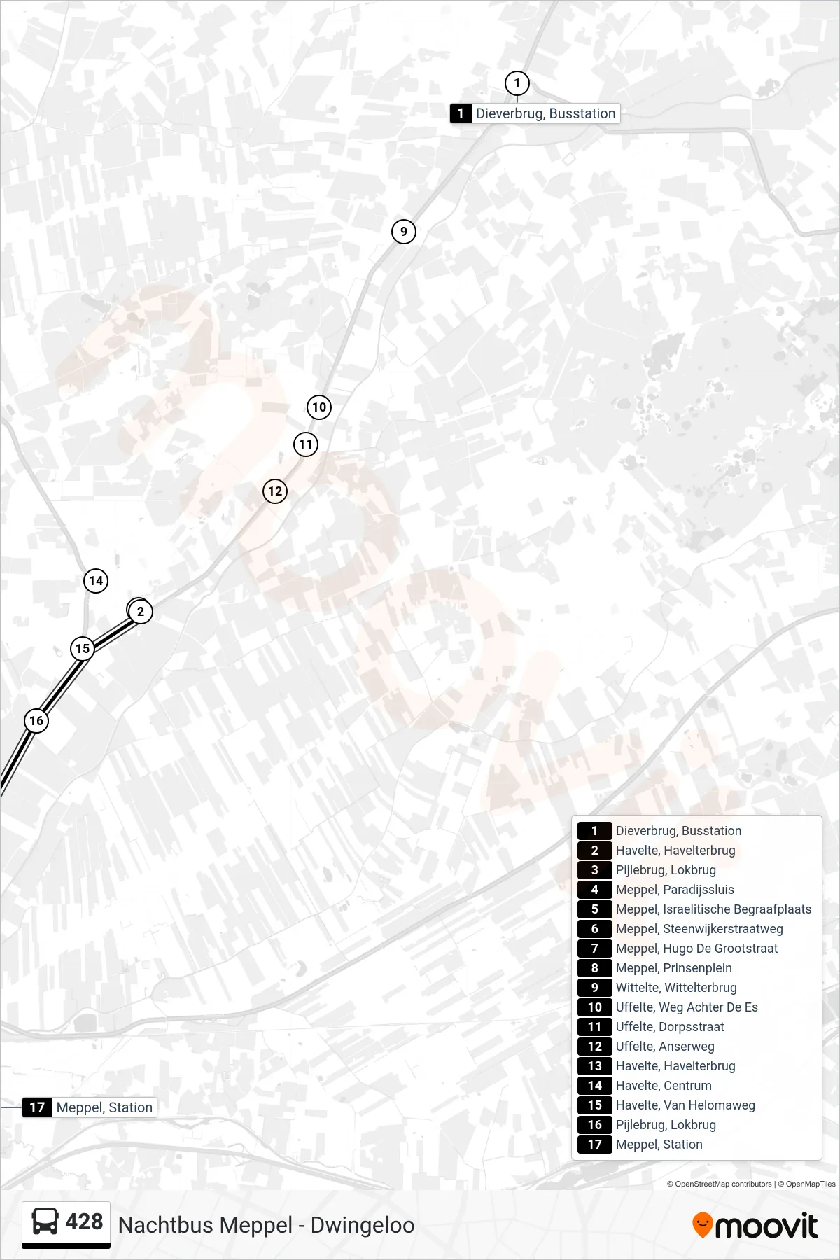 Lijn 428 (bus, Meppel): route en haltes op de kaart