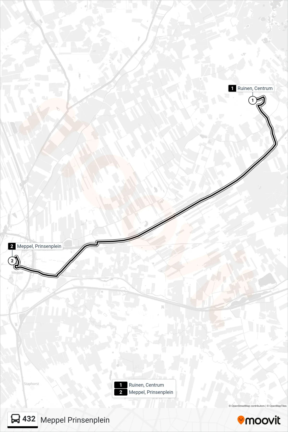 Lijn 432 (bus, Meppel Prinsenplein): route en haltes op de kaart