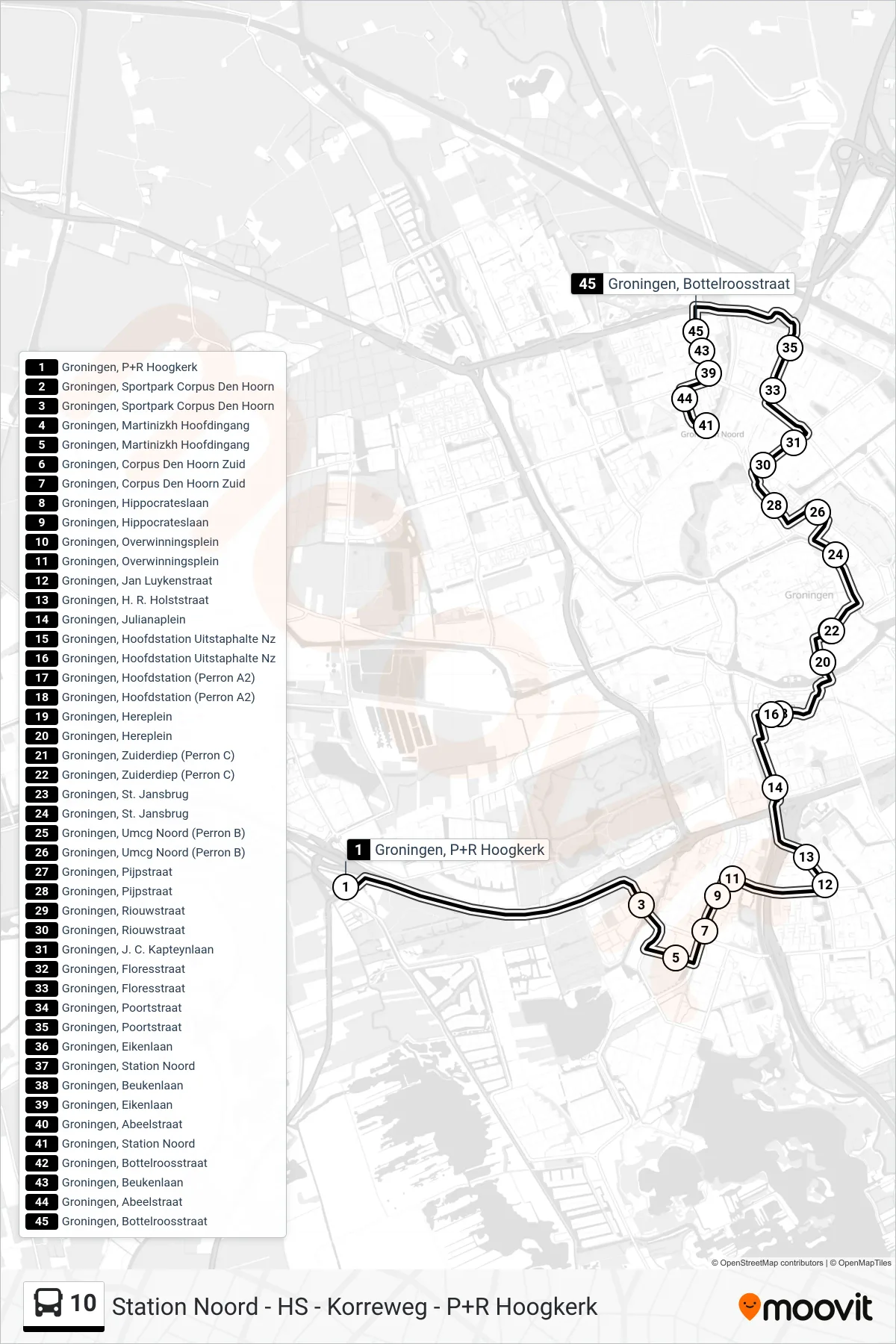 Lijn 10 (bus, De Wijert): route en haltes op de kaart