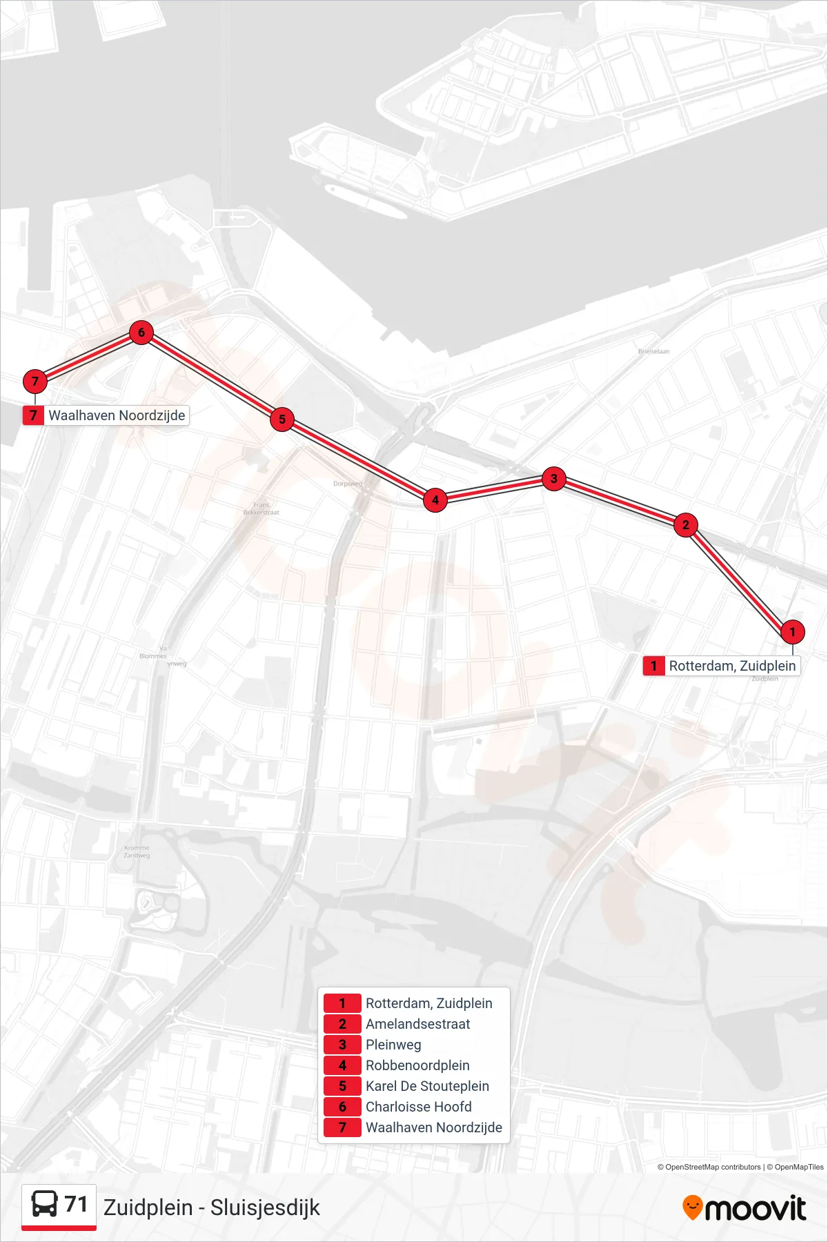 Lijn 71 (bus, Charlois): route en haltes op de kaart
