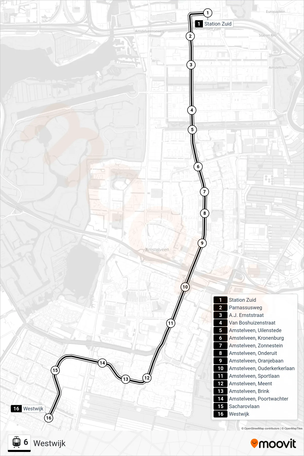 Lijn 6 (tram, Westwijk): route en haltes op de kaart