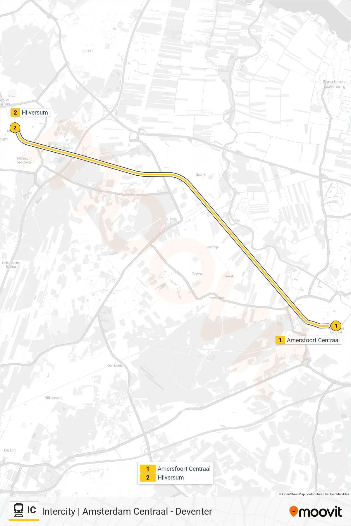 Lijn IC (trein, Hilversum): route en haltes op de kaart