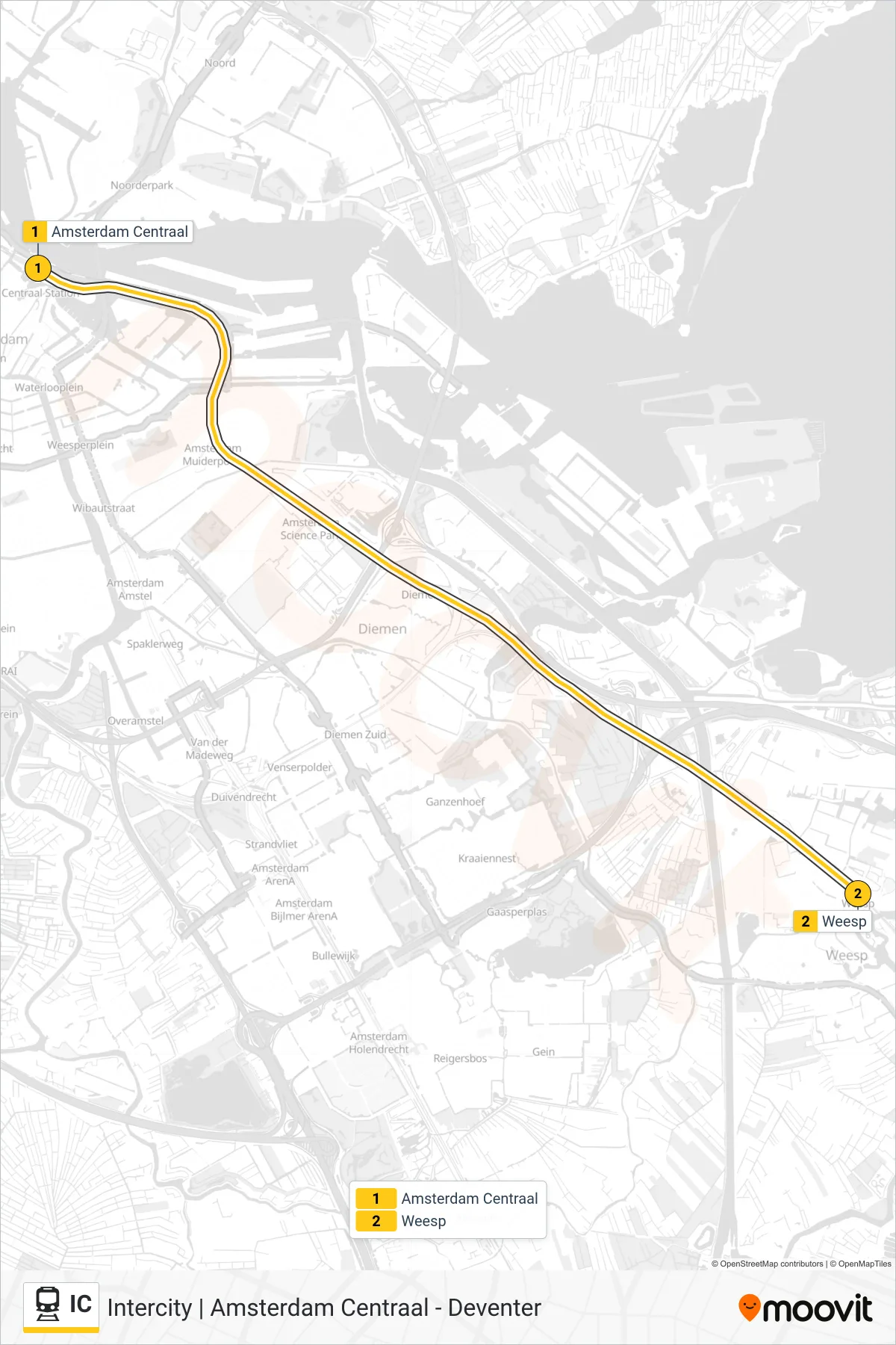 Lijn IC (trein, Weesp): route en haltes op de kaart