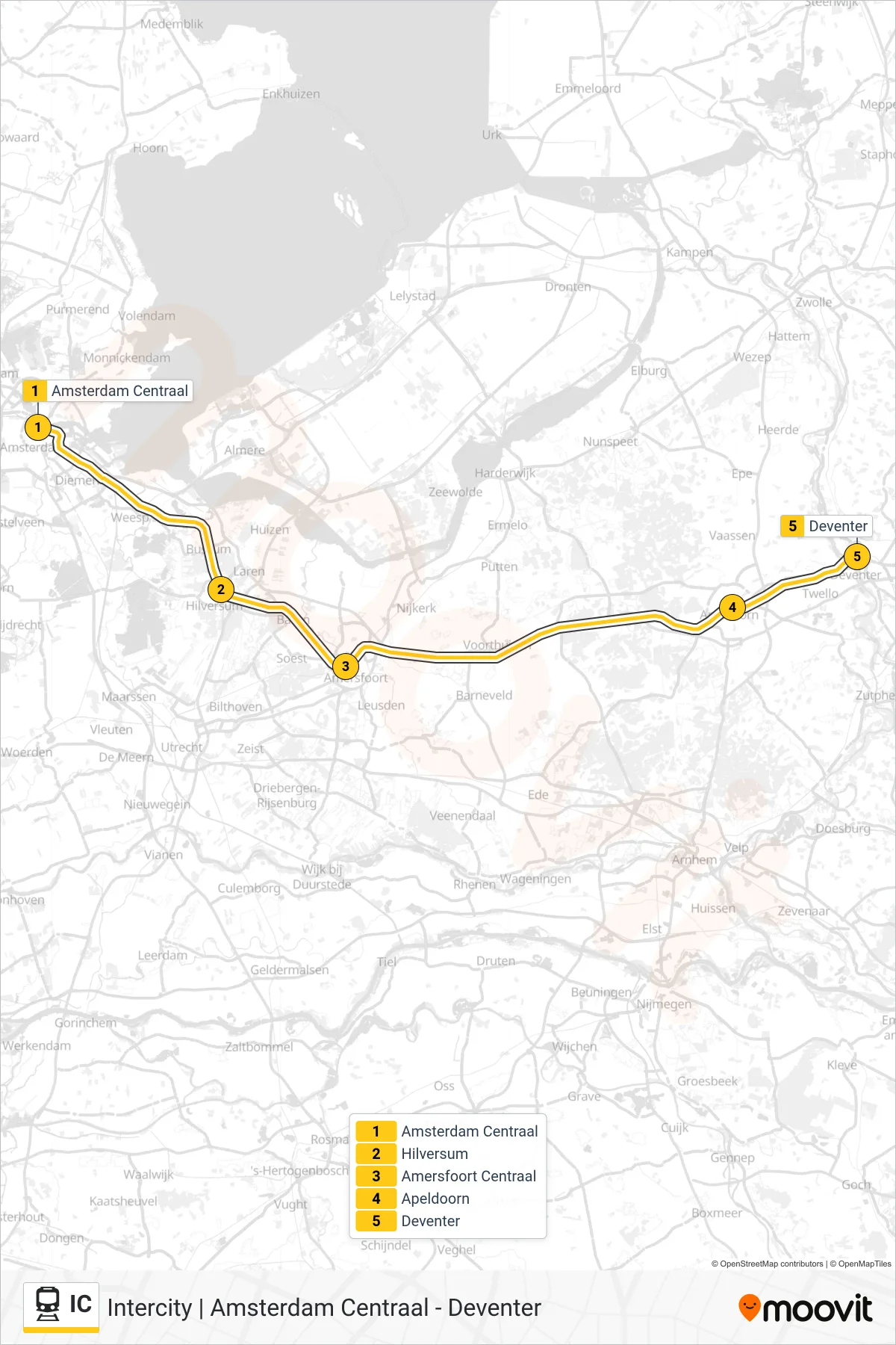 Lijn IC (trein, Deventer): route en haltes op de kaart