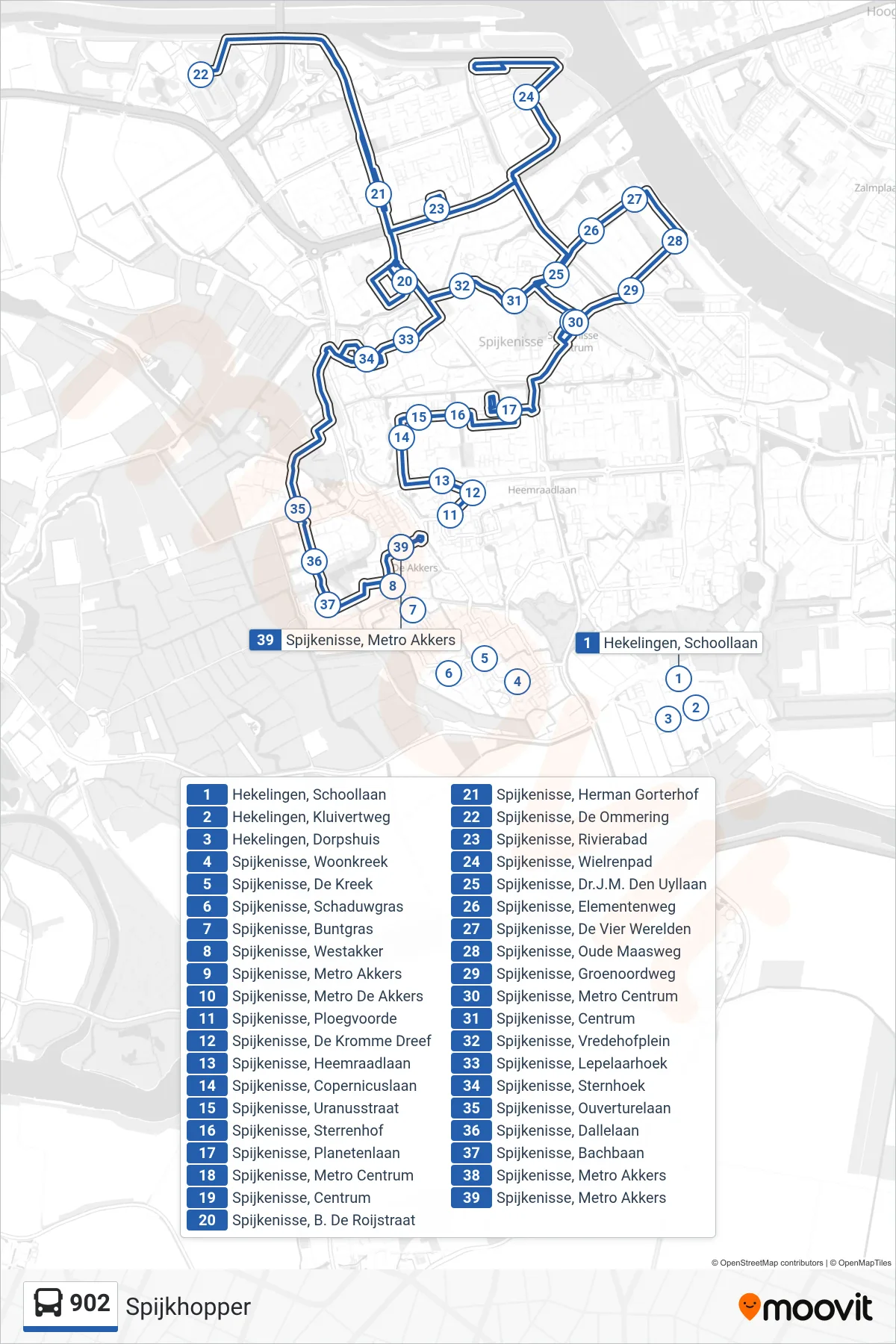 Lijn 902 (bus, Spijkhopper): route en haltes op de kaart
