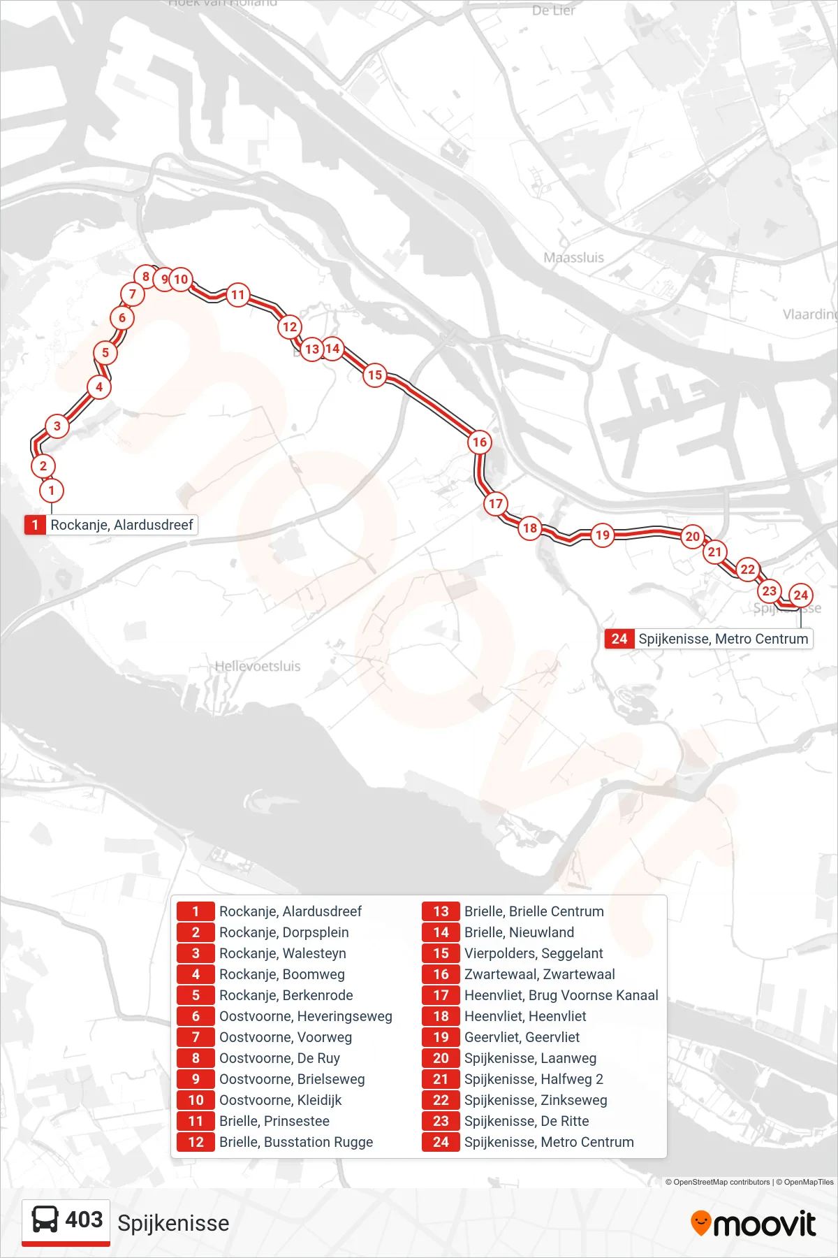 Lijn 403 (bus, Spijkenisse): route en haltes op de kaart