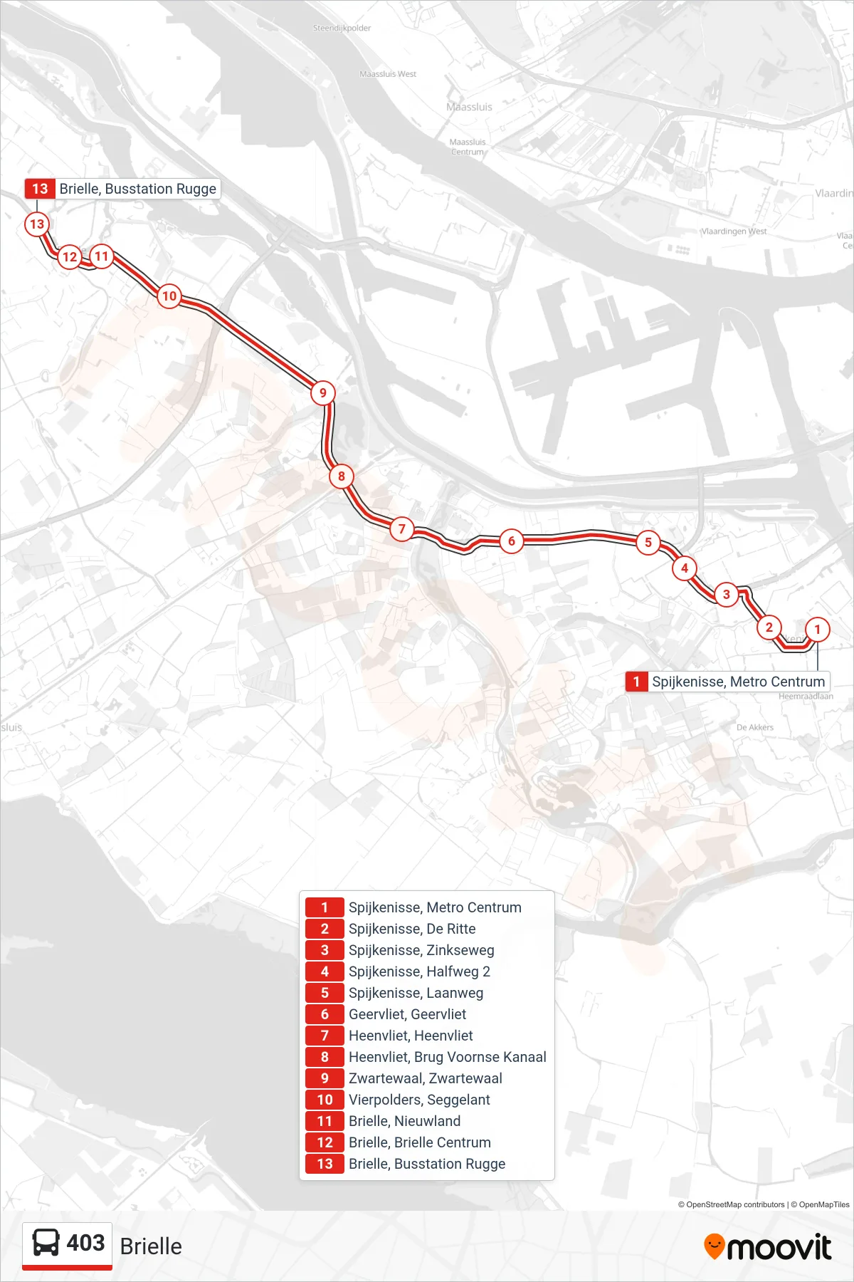 Lijn 403 (bus, Brielle): route en haltes op de kaart